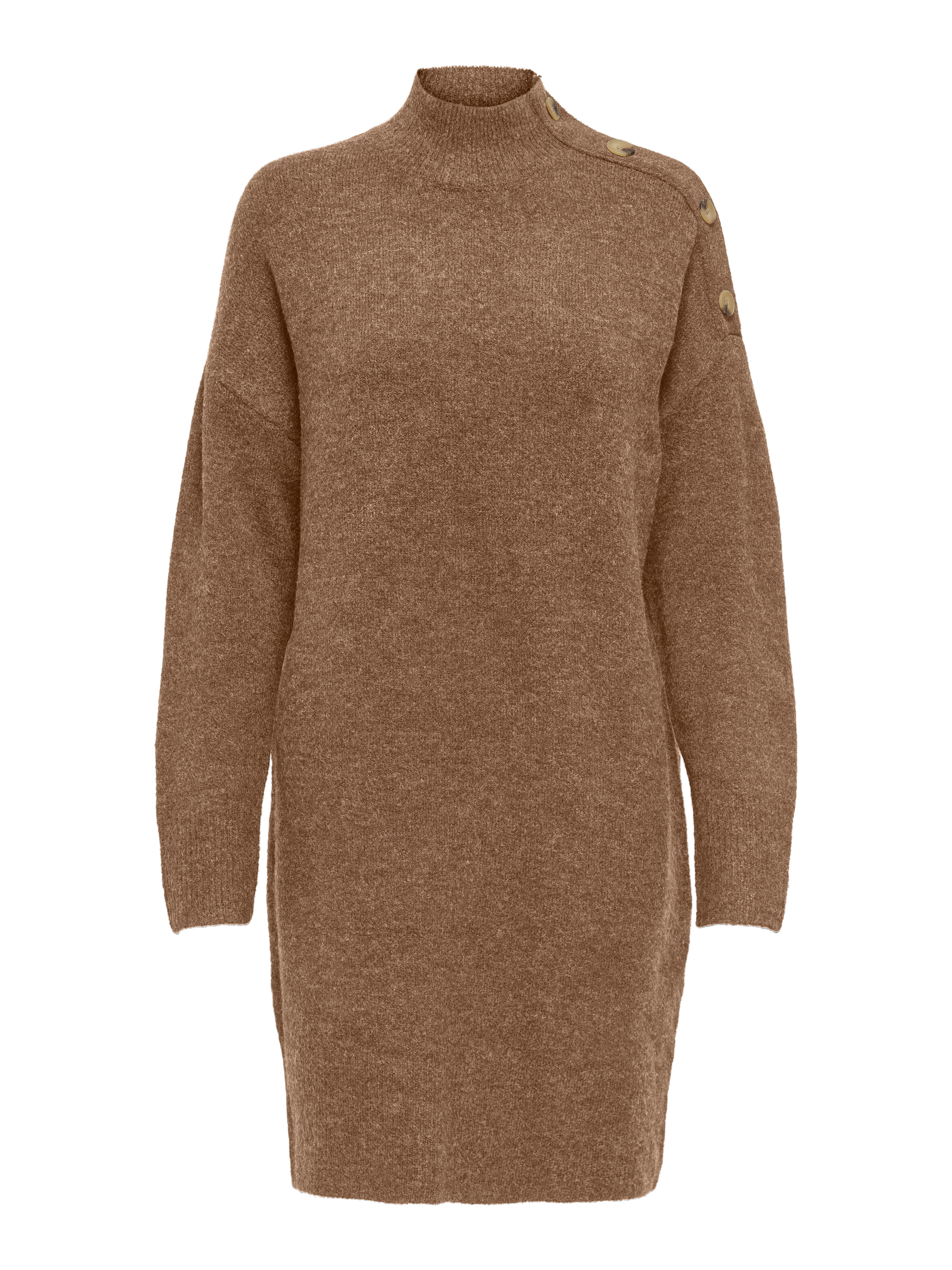 Only Gebreide jurk ONLALEXA LS HIGH BUTTON DRESS EX KNT dames gebreide jurken maat XL (42) bruin