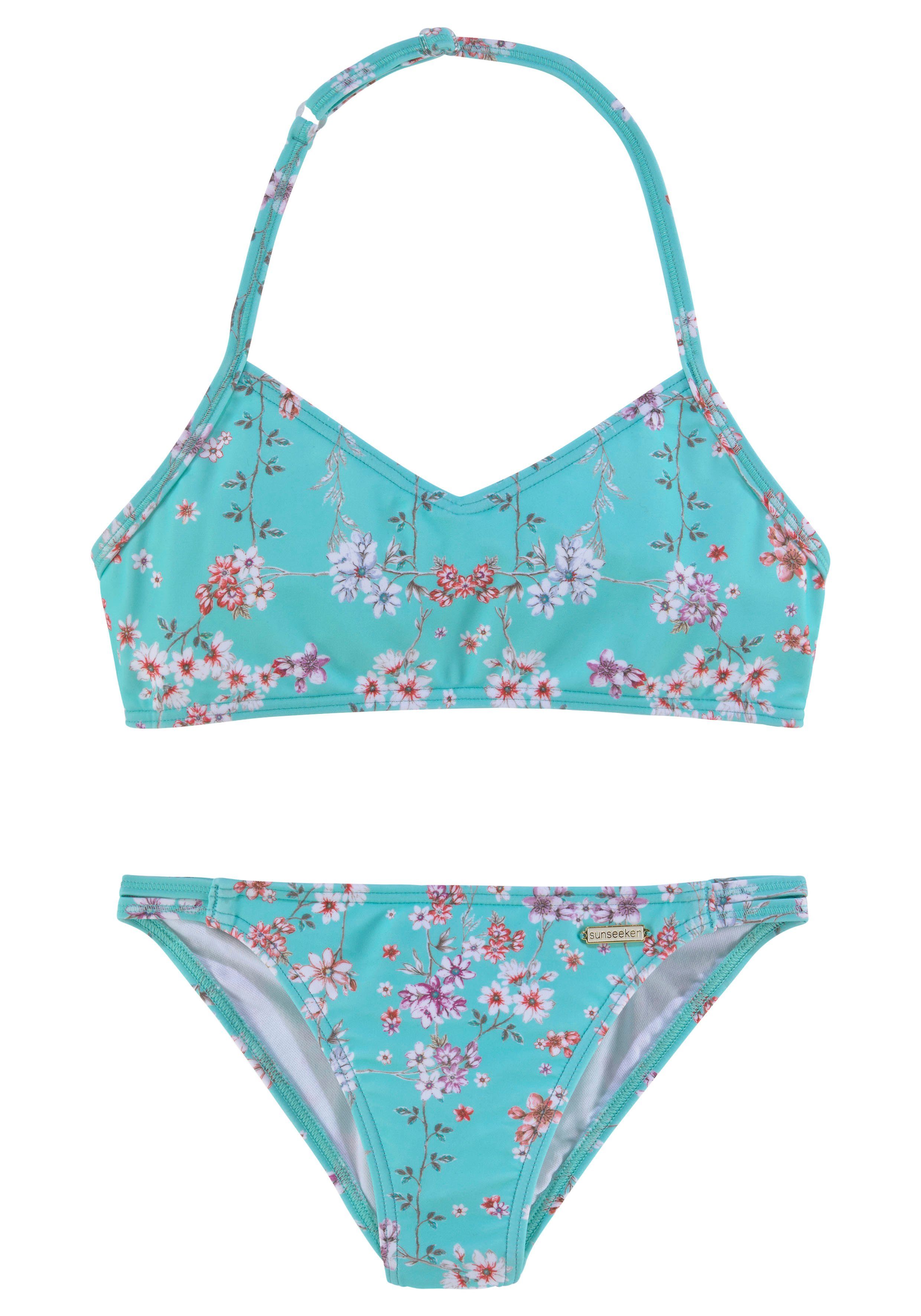 Sunseeker Bustierbikini Ditsy Kids met zomerse print meisjes bikini's maat 170/176 blauw