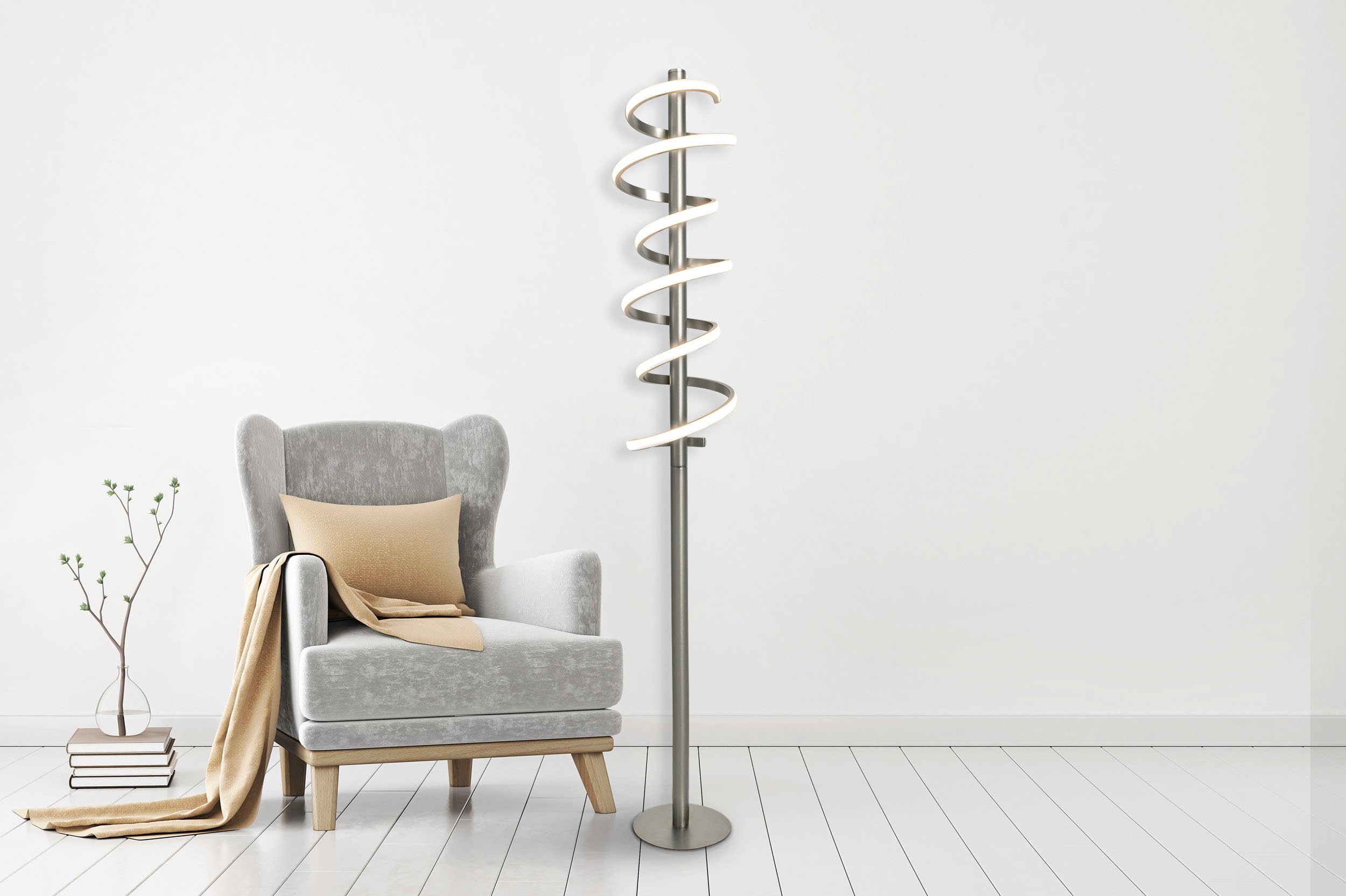 näve Staande ledlamp Belleza Ganglamp warmwit, H: 140 cm, 27W, zilverkleurig, IP20, dimbaar (1 stuk)