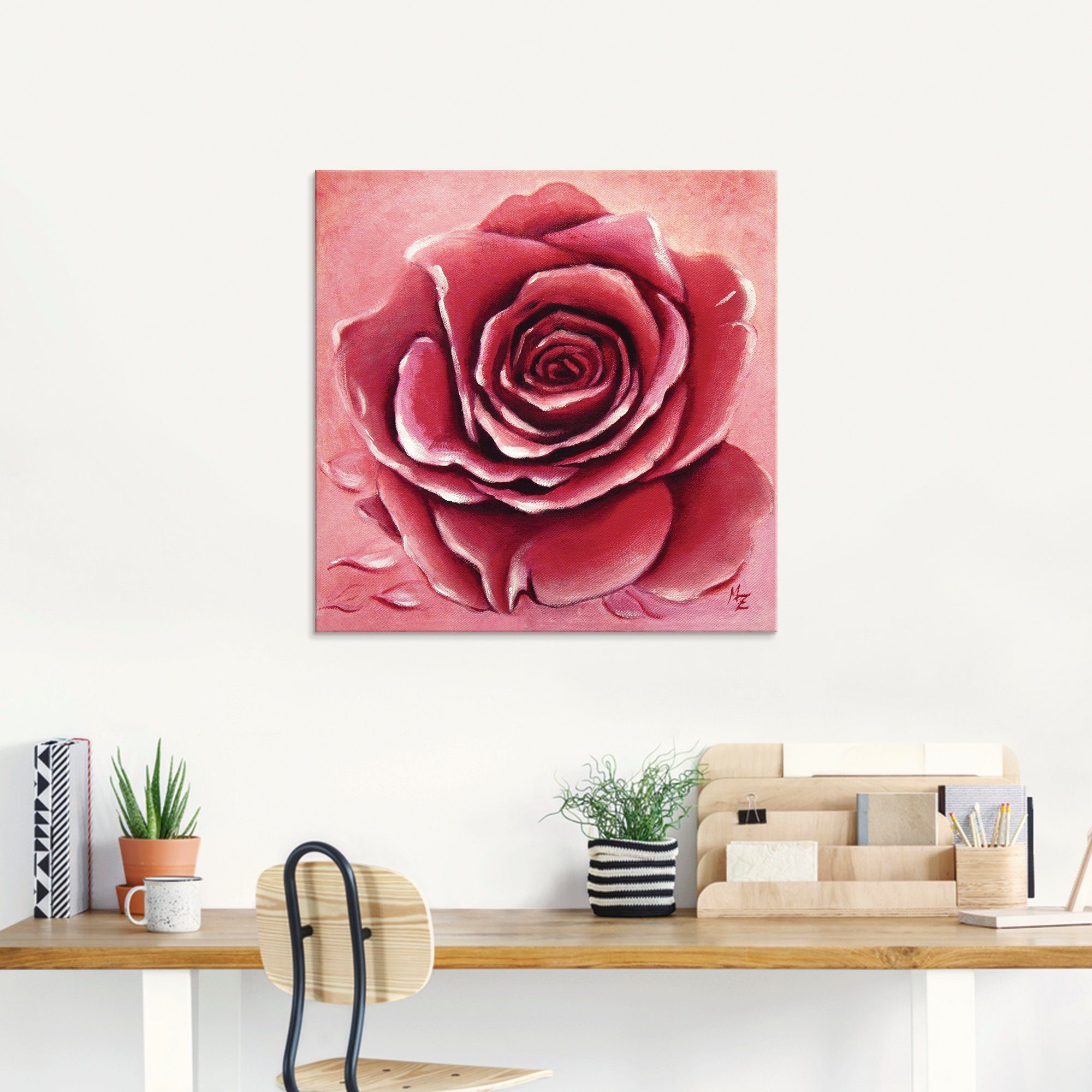 Artland Print op glas Rode roos met de hand geschilderd