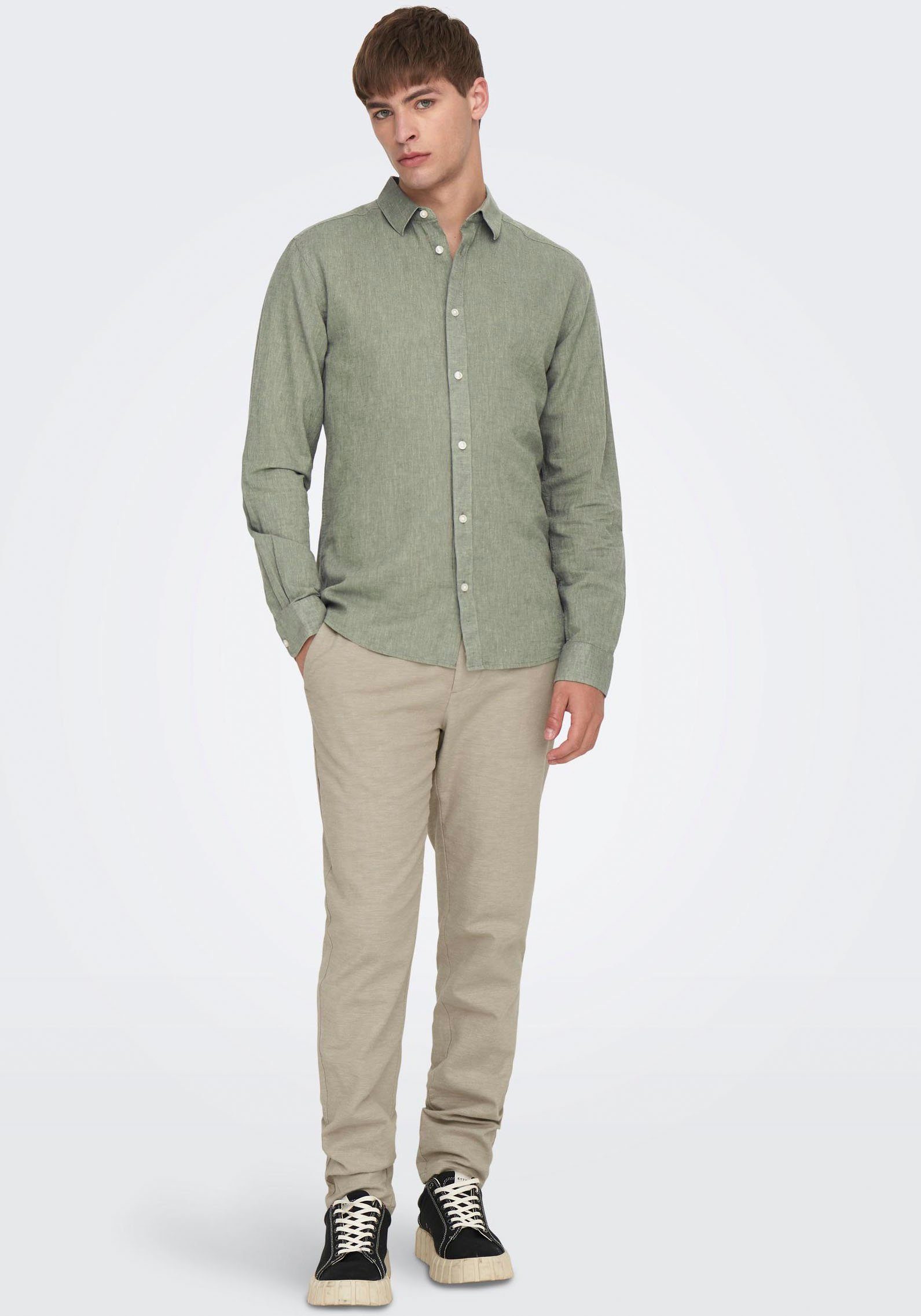 ONLY & SONS Overhemd met lange mouwen ONSCAIDEN LS SOLID LINEN SHIRT NOOS