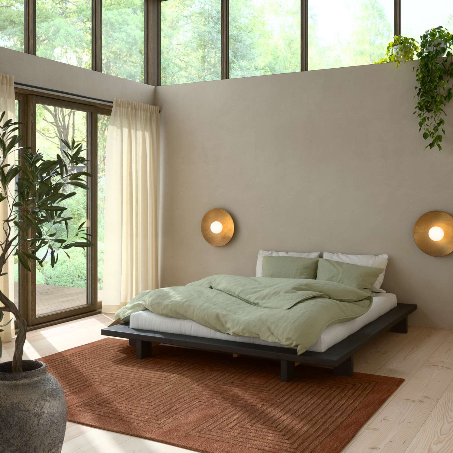 Karup Bedframe JAPAN BED grondbed, houten frame, futonbed, jeugdbed, houten bed Massief houten bed met lattenbodem, massief grenen, bed zonder hoofdeinde