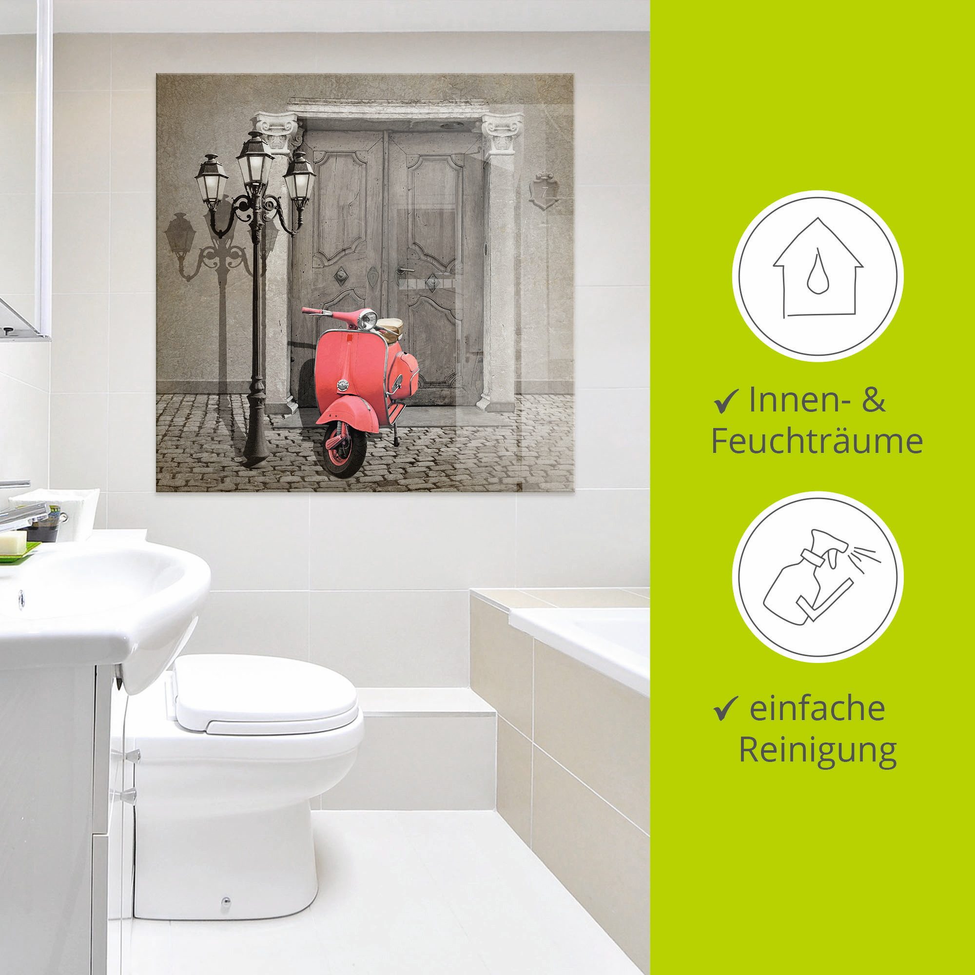 Artland Print op glas Oldtimer scooter Colorkey