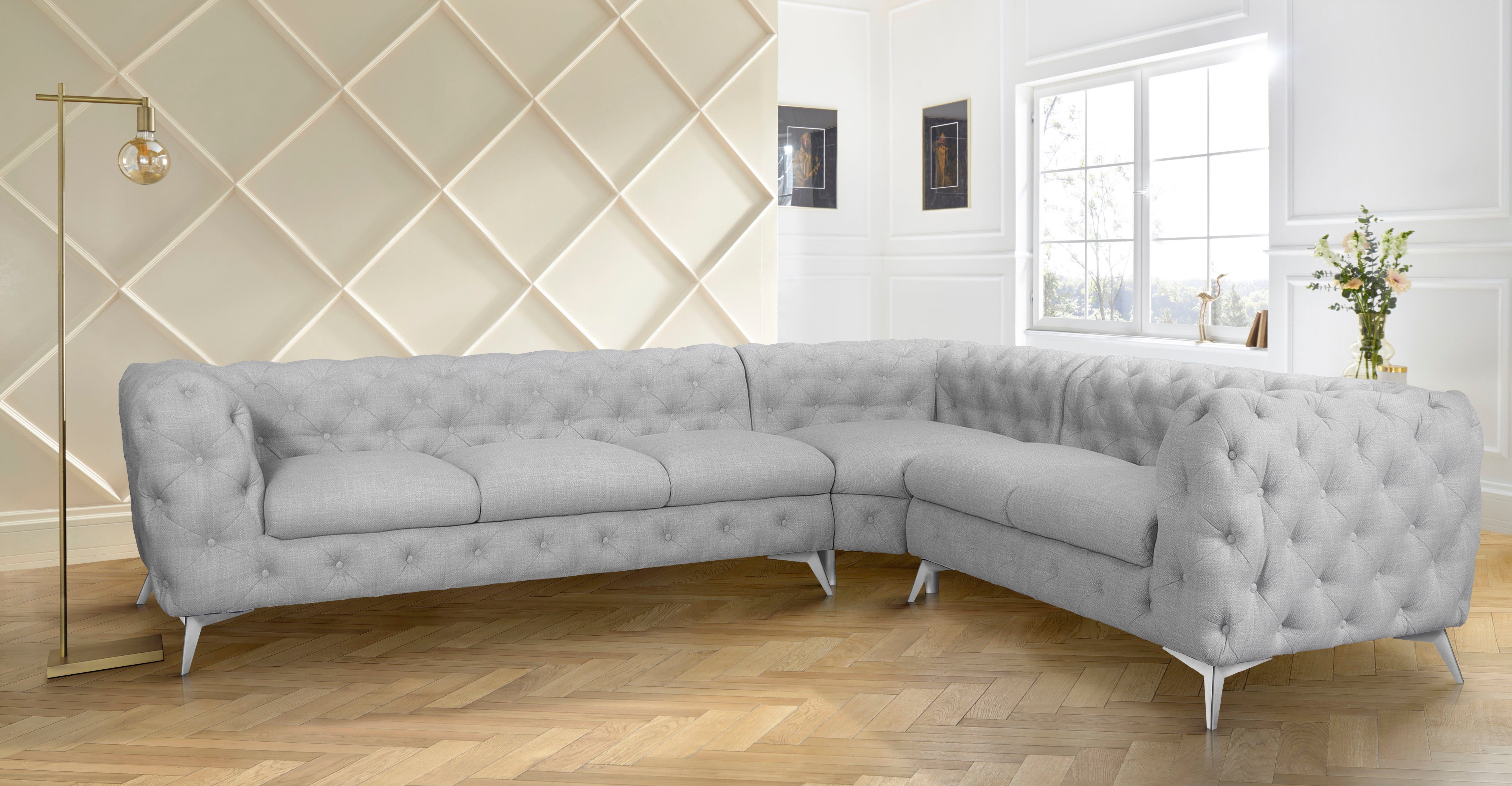 Leonique Chesterfield-bank Glynis L-vorm luxueuze capitonnage, moderne chesterfield look, kleur van de poten ter keuze