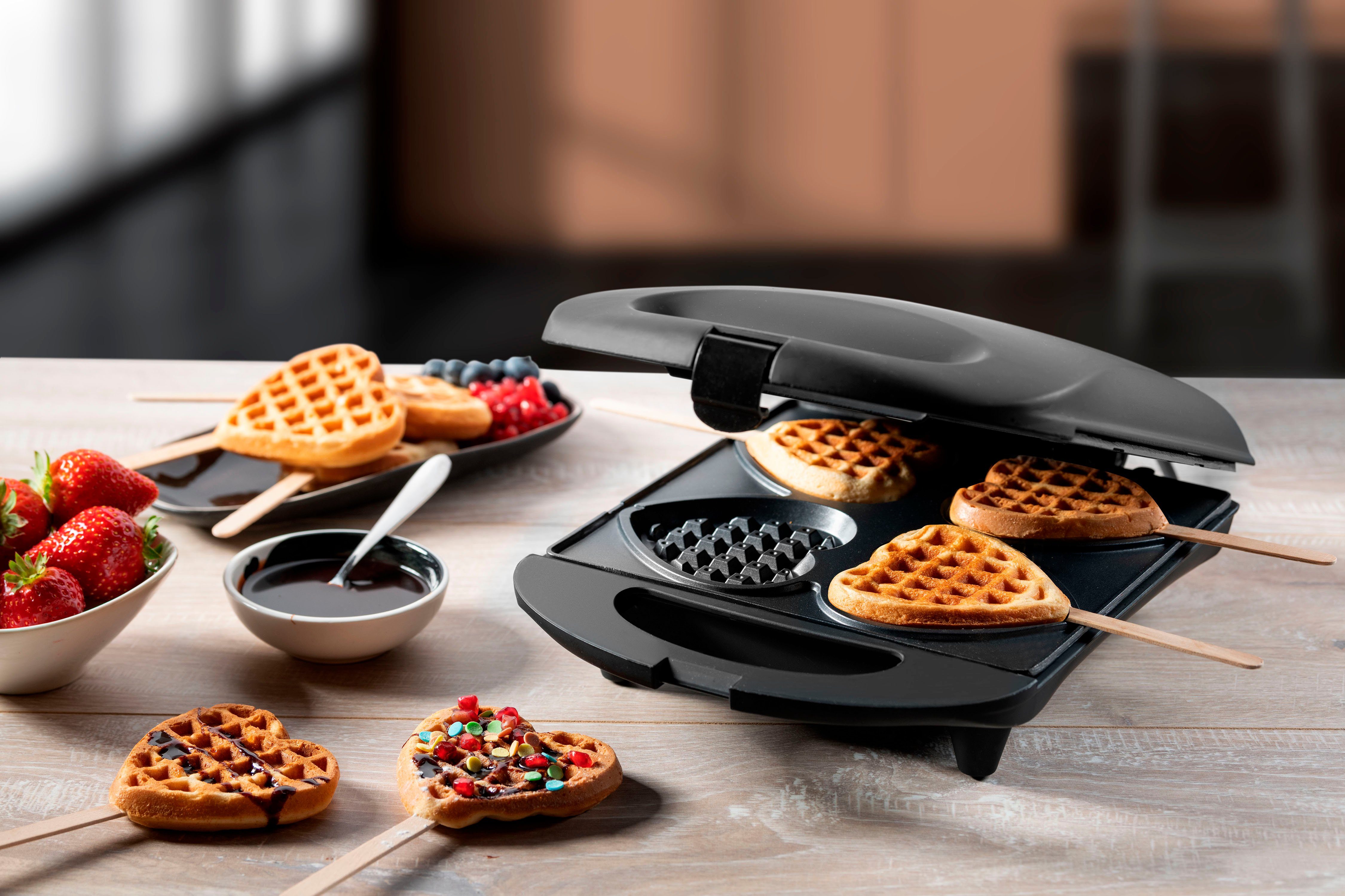 bestron Wafelijzer DSW271 voor hartwafels aan een stok voor hartvormige wafels aan een stokje, retrodesign