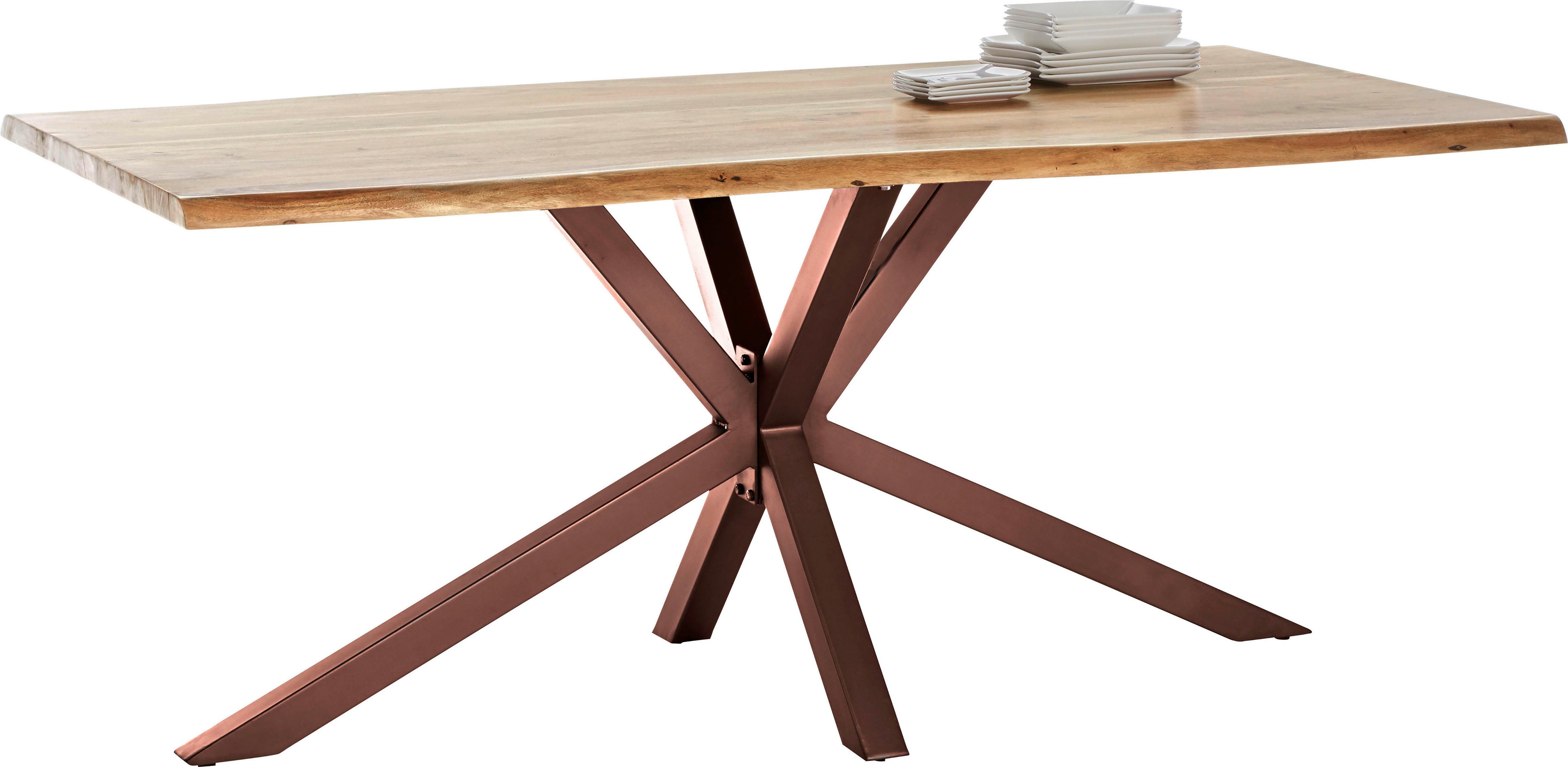 SIT Tafel met hout met boomrand alsof gegroeid rechthoekige tafels maat 220 cm x 80 cm x 100 cm beige