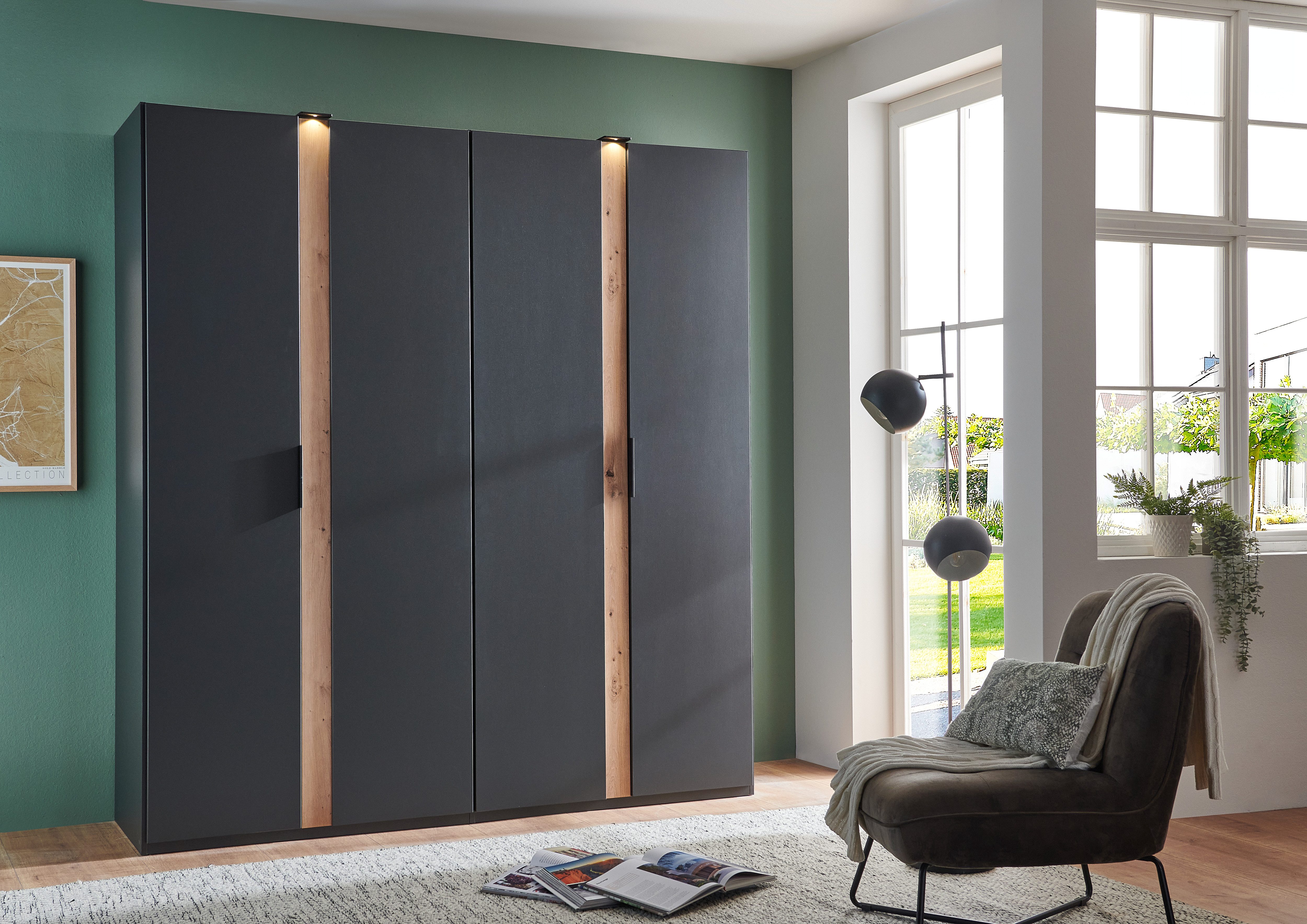 Wimex Draaideurkast Rimini by fresh to go, wit of grafiet met zwarte metalen handgrepen inclusief led-verlichting, 3 breedtes: 200, 250 of 300cm, 216cm hoog