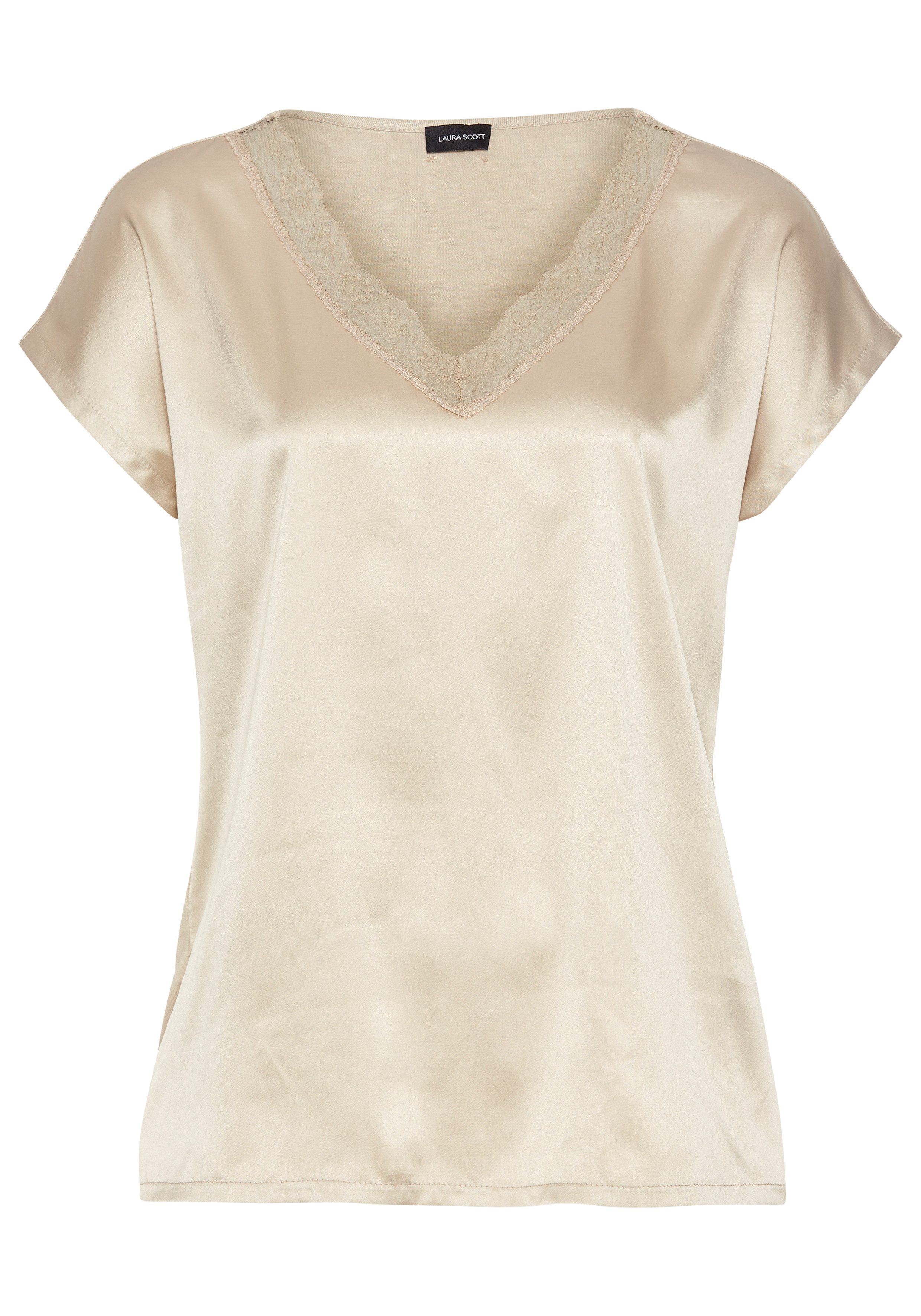Laura Scott Shirtblouse met kant en materiaalmix - nieuwe collectie