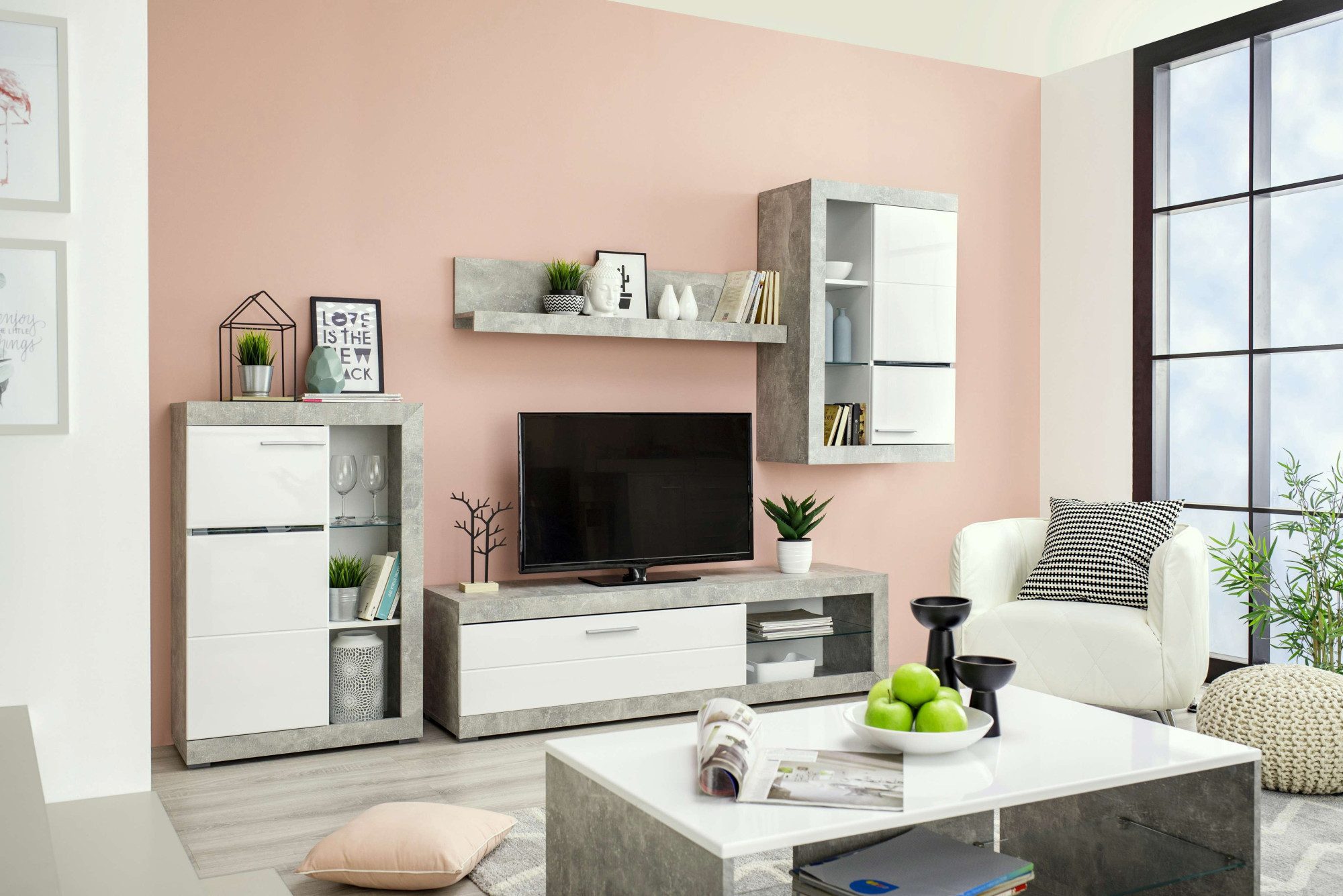 INOSIGN Woonkamerset Rosso woonwand, mediawand, aanbouwwand, voor TV tot 60', breedte 267 cm (complete set, 4-delig)