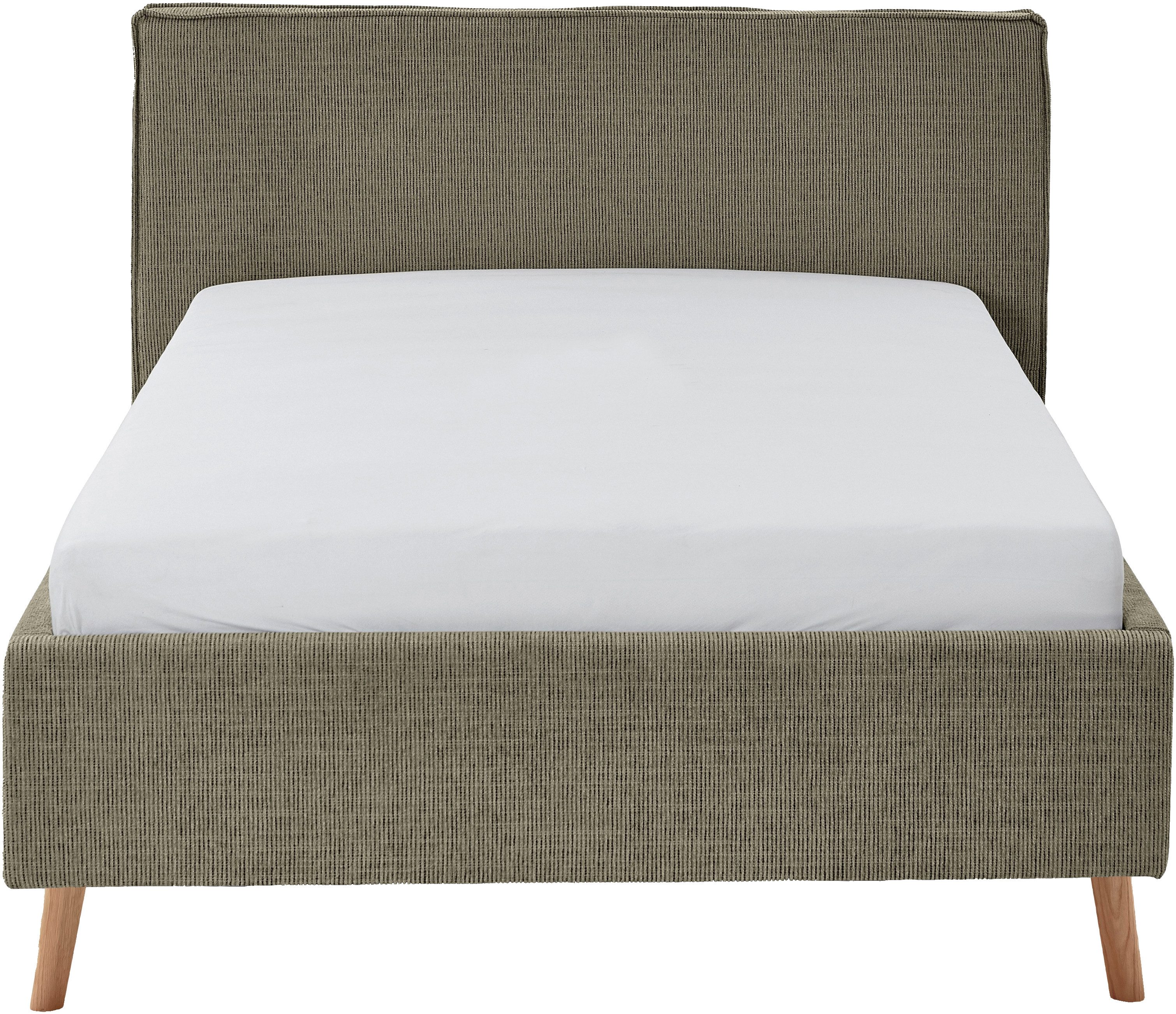 meise.möbel Gestoffeerd bed Riva met eikenkleurige houten poten, naar keuze met bedkist en lattenbodem