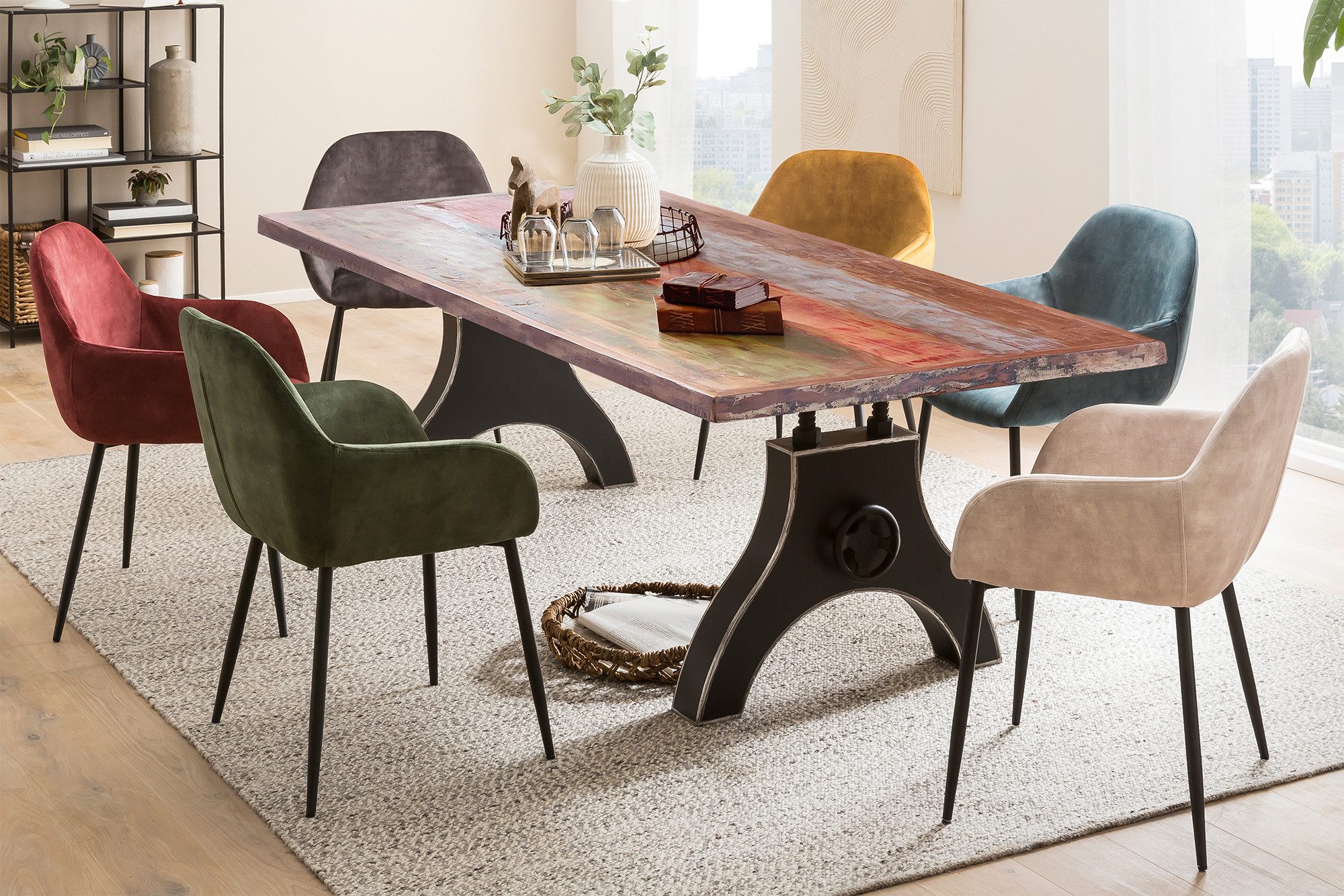 SIT Eettafel Blad van kleurrijk gelakt oud hout