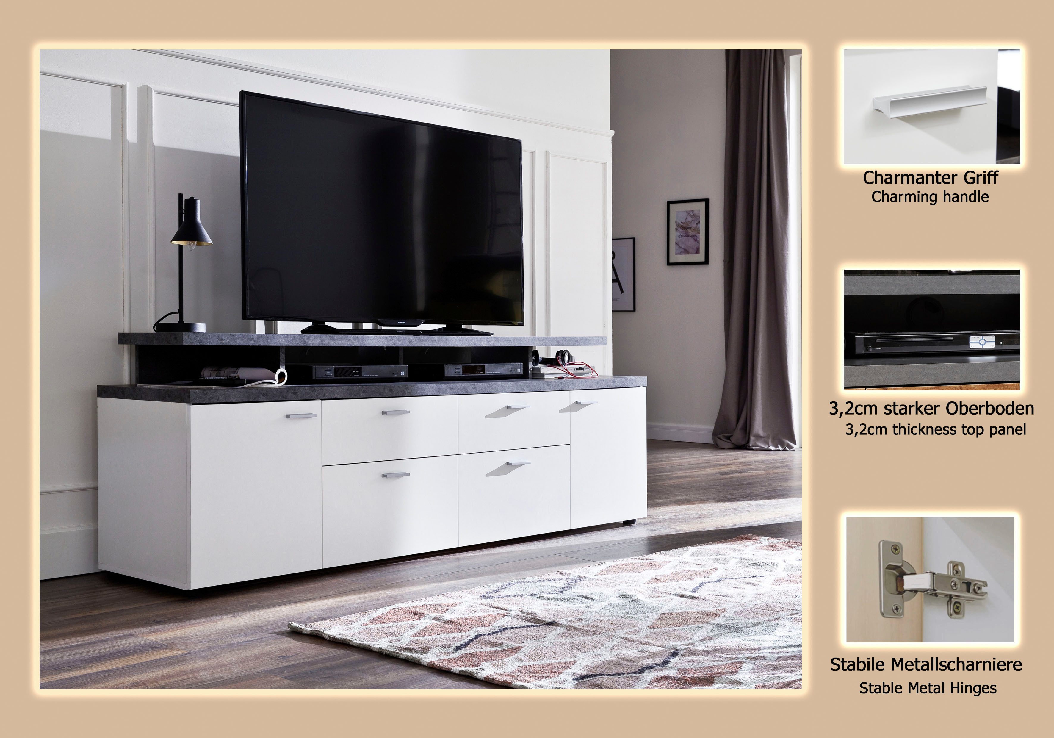 INOSIGN Tv-meubel Messina Lowboard met TV-opzetstuk - Voor televisies tot 60 inch (1 stuk)
