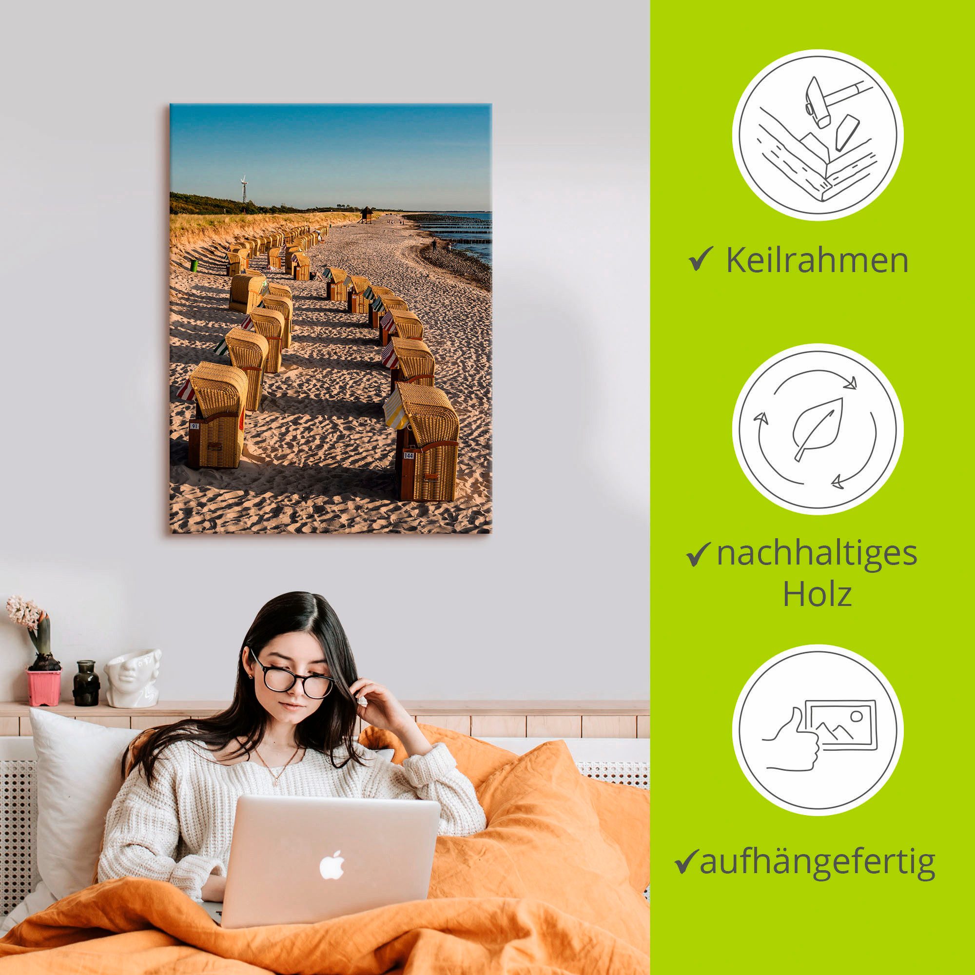 Artland Artprint op linnen Strandstoelen Oostzeekust in Wustrow