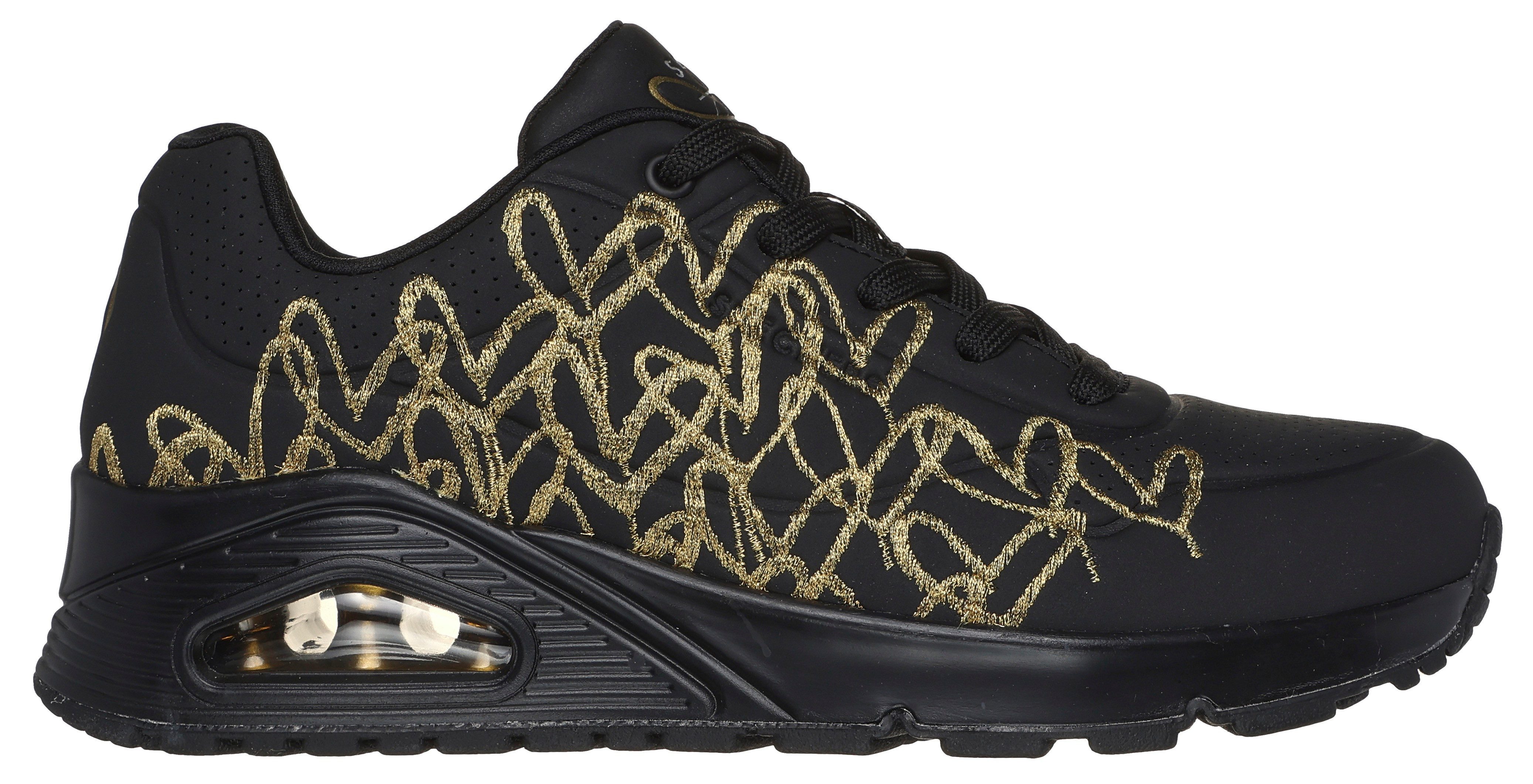 Skechers Sneakers UNO-GOLDEN HEART Vrijetijdsschoen, veterschoen met gouden mylar borduursels
