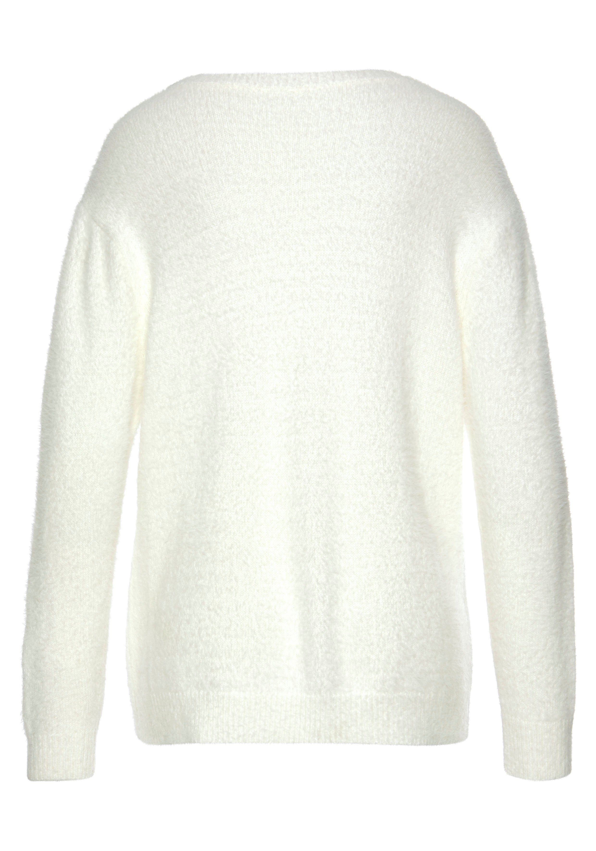 Lascana Trui met ronde hals met pluche-effect losse damestrui basic