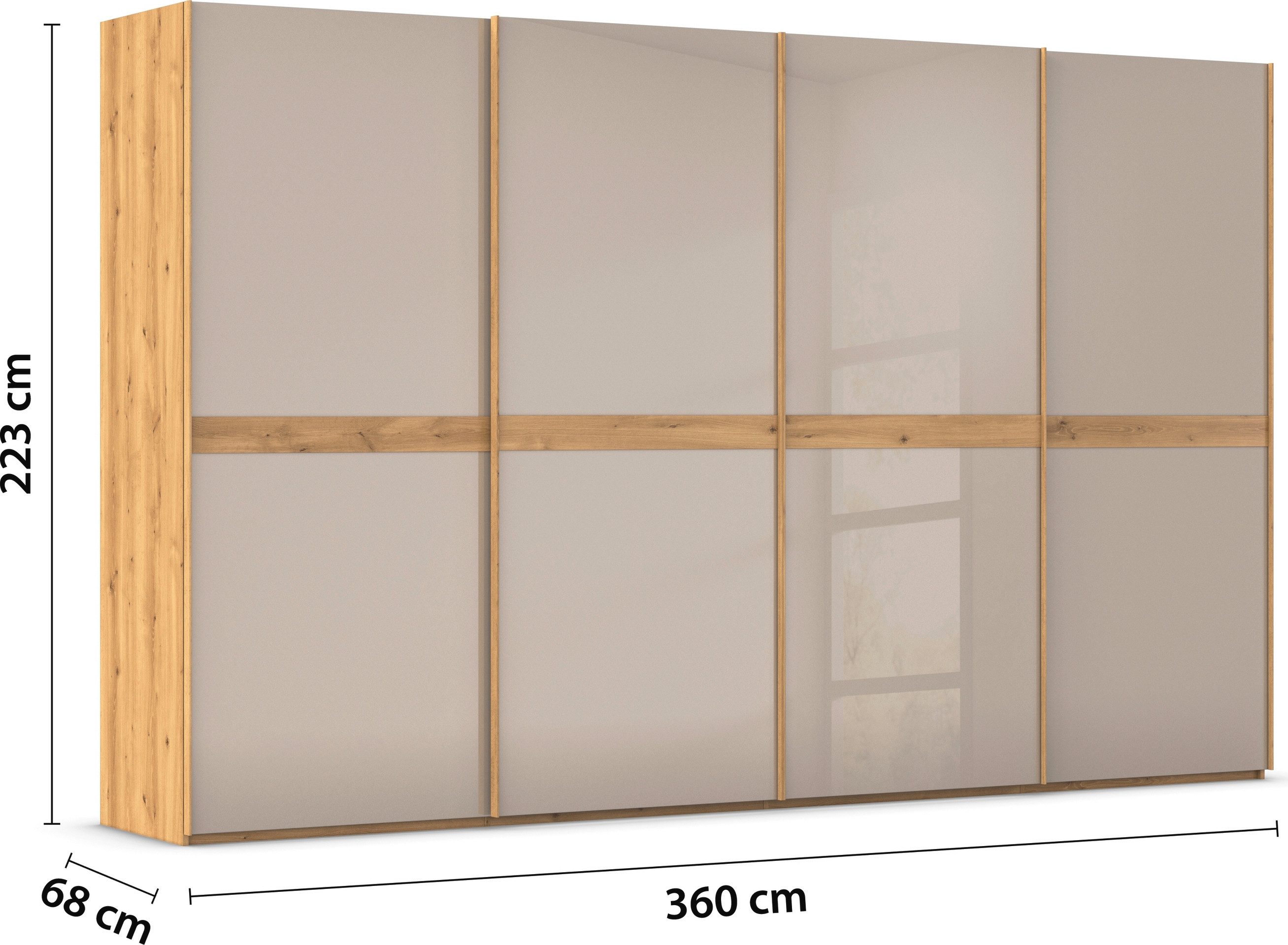 rauch Schuifdeurkast Kledingkast kast garderobe slaapkamerkast SCALE-LINE edel uiterlijk met buikband in corpuskleur met glasfront made in germany
