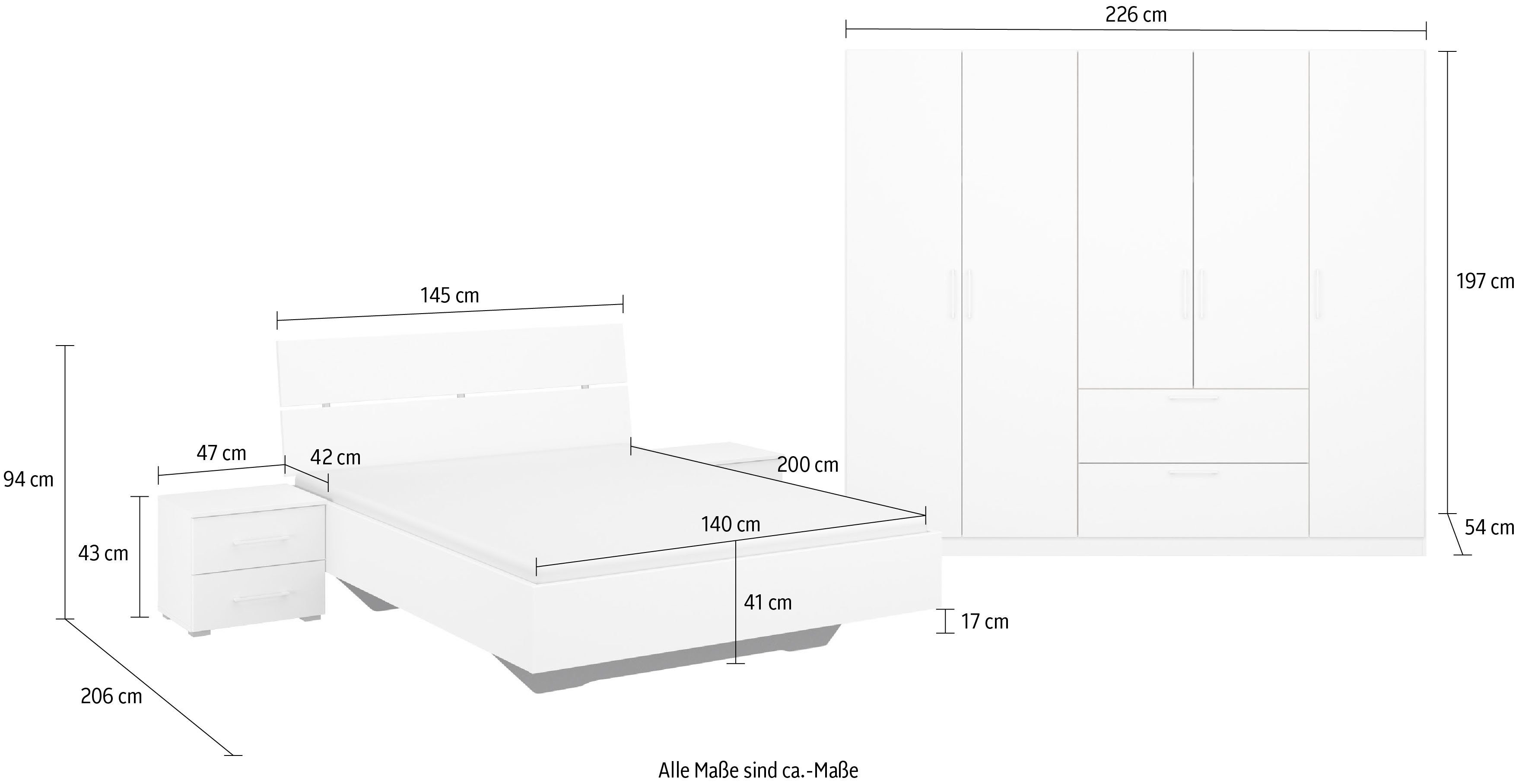 Slaapkamerserie Compleet slaapkamer Challenger (Set van 4 delen) Kast 2 breedtes, bed 3 breedtes, 2 nachttafels MADE IN GERMANY