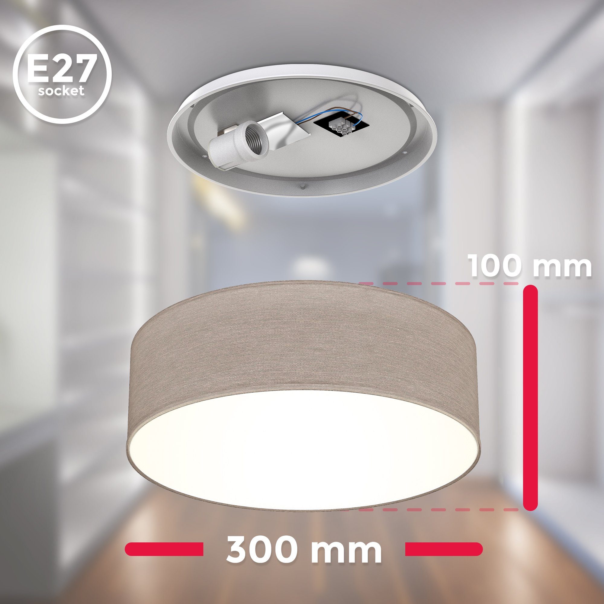 B.K.Licht Plafondlamp Plafondlamp, textielschaal, woonkamerlamp, slaapkamer, E27