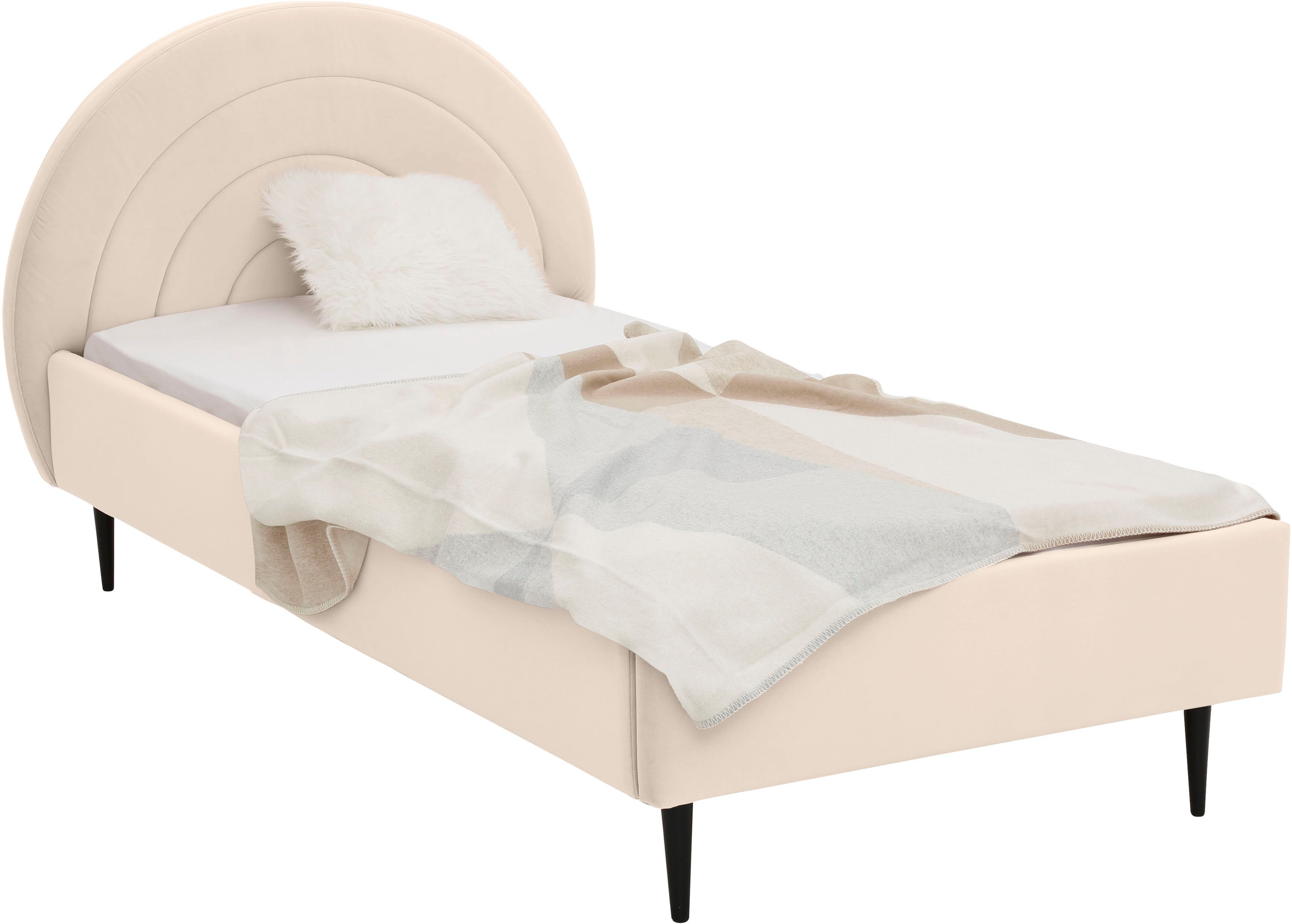 Lüttenhütt Gestoffeerd bed Femmy prettig bekleed hoofdbord met decoratief regenboogmotief