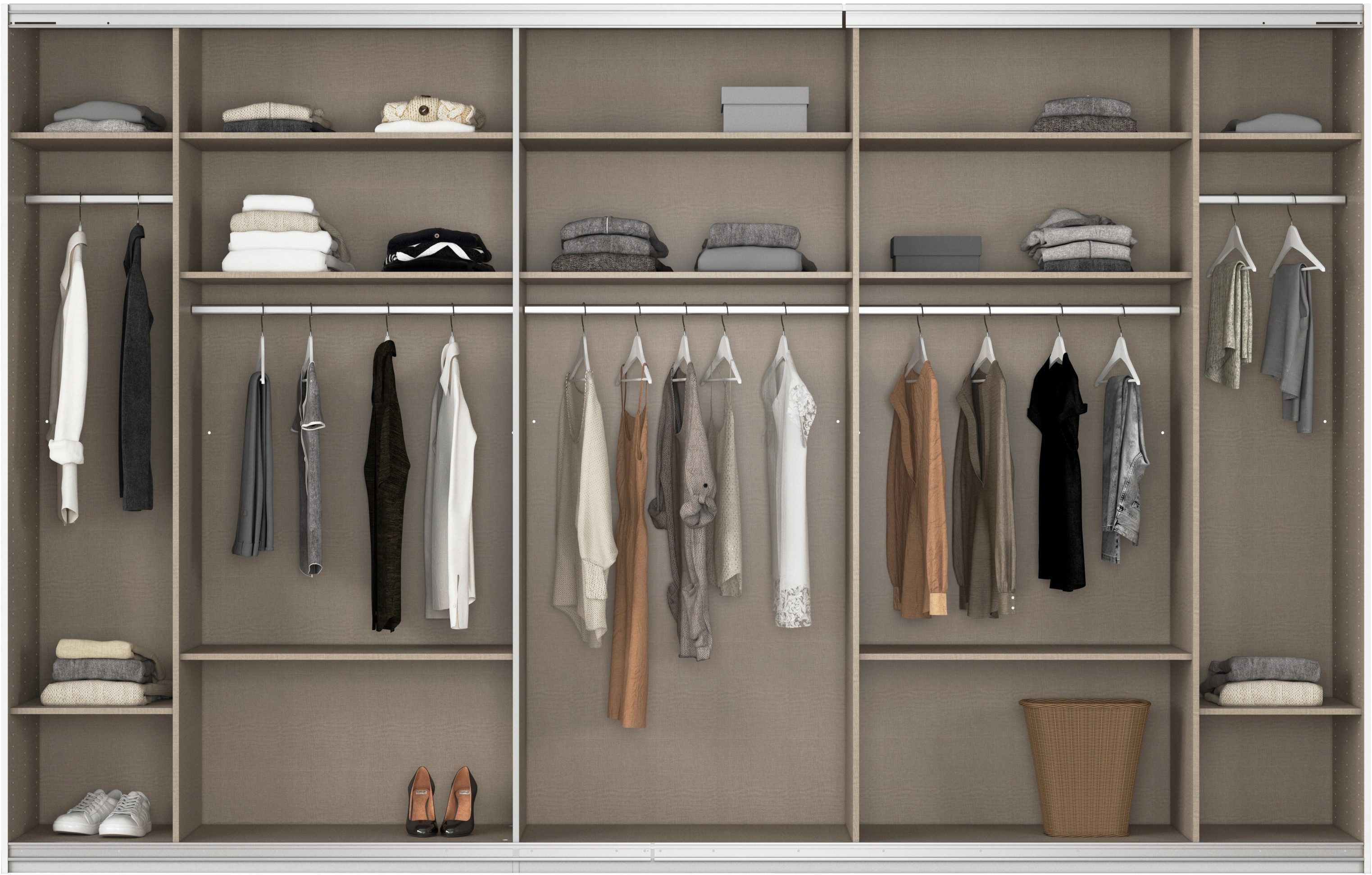 rauch Schuifdeurkast Kledingkast kast garderobe AGORDO met decor- of hoogglansfront doordachte binnenuitrusting, in 4 breedtes en 2 hoogtes made in germany