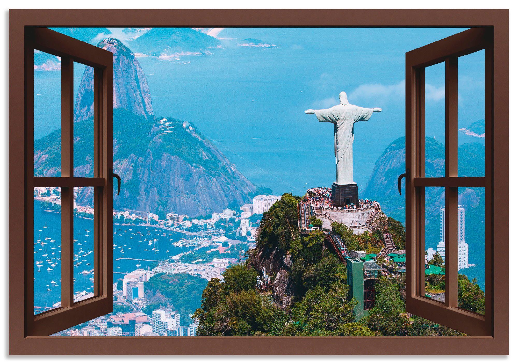 Artland Artprint Blik uit het venster Rio de Janeiro met Cristo in vele afmetingen & productsoorten - artprint van aluminium / artprint voor buiten, artprint op linnen, poster, muu