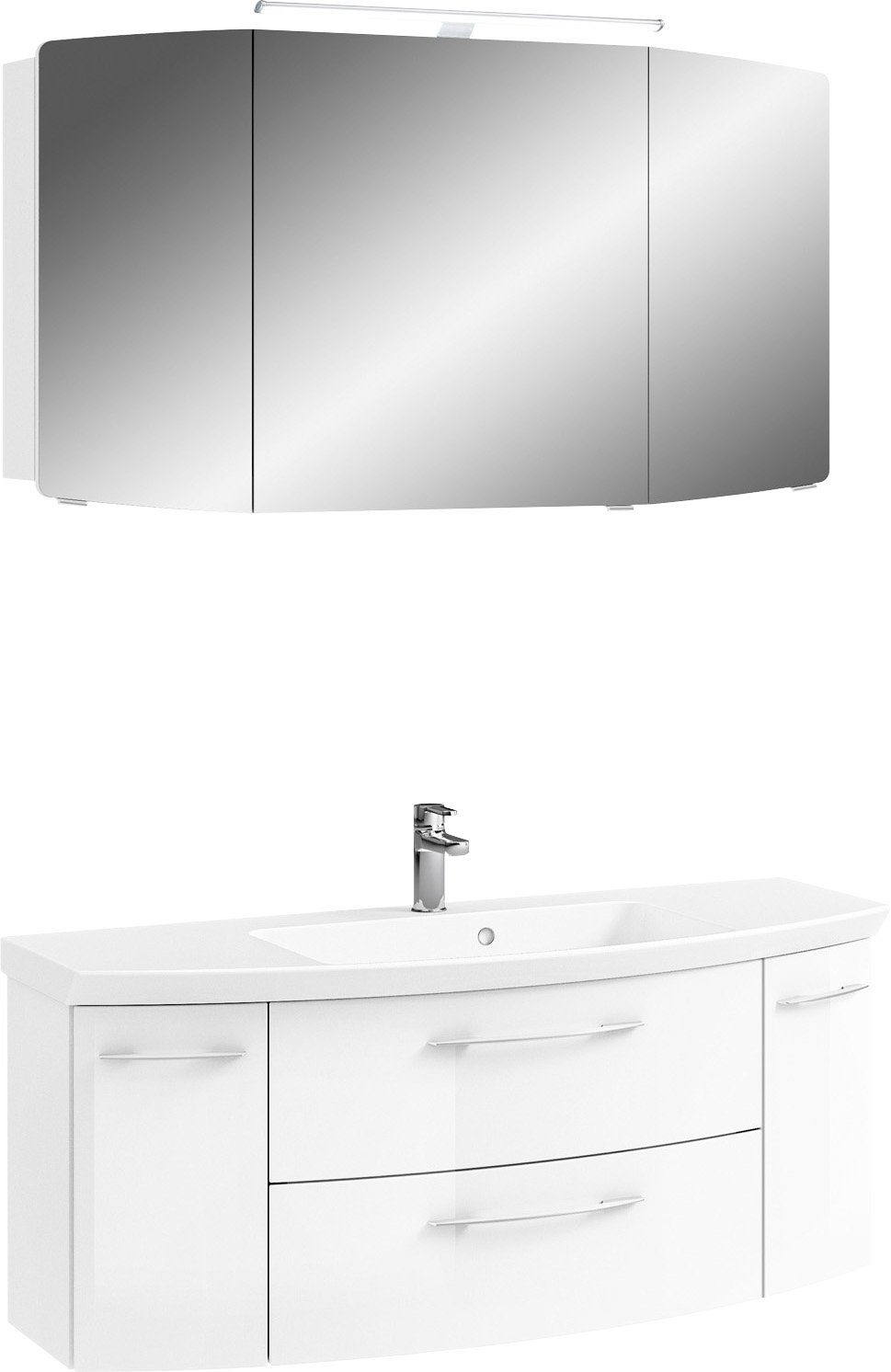 Saphir Badkamerserie Cassca sprint 2-delig mineraalmarmeren wastafel met led-spiegelkast (2-delig) badmeubelsets wit