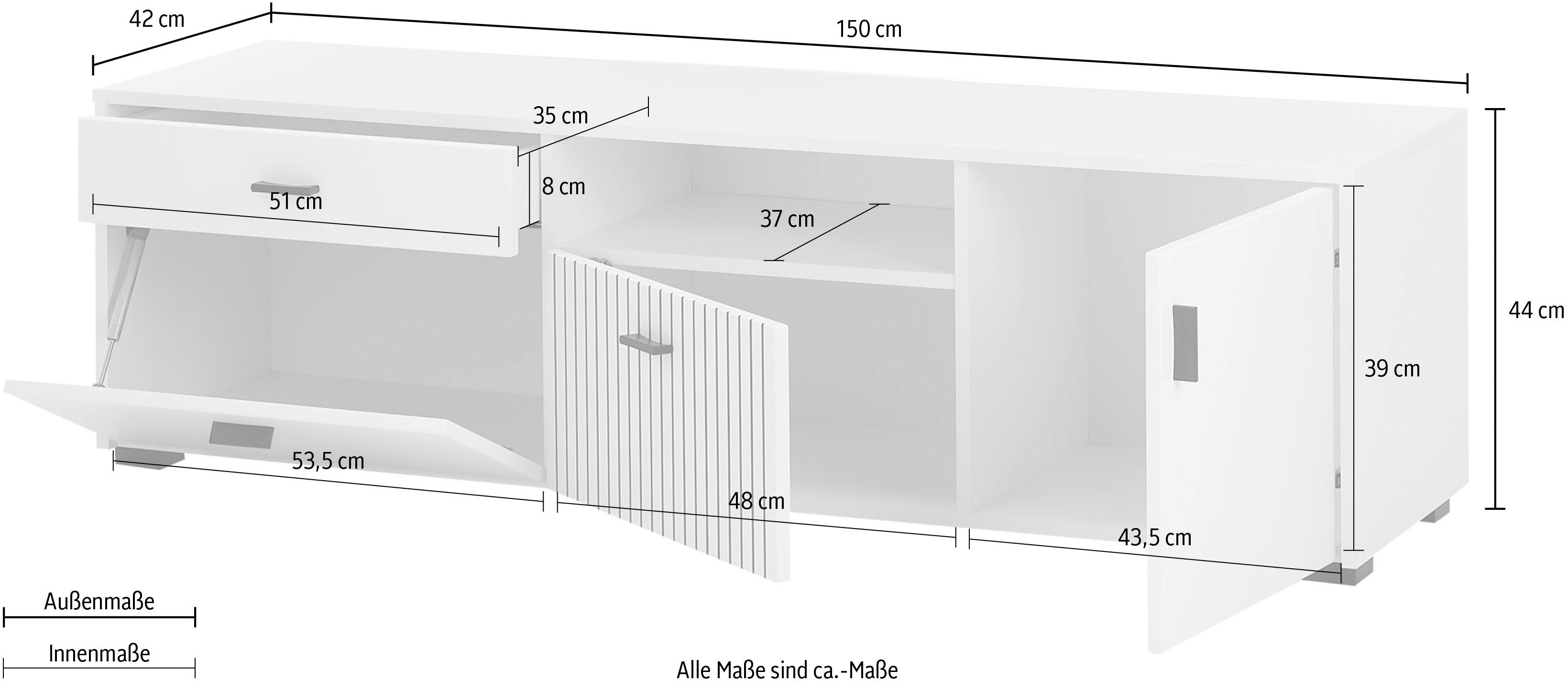 INOSIGN Tv-meubel Hudson in moderne trendkleur, handgrepen van metaal (zwart), breedte 150 cm