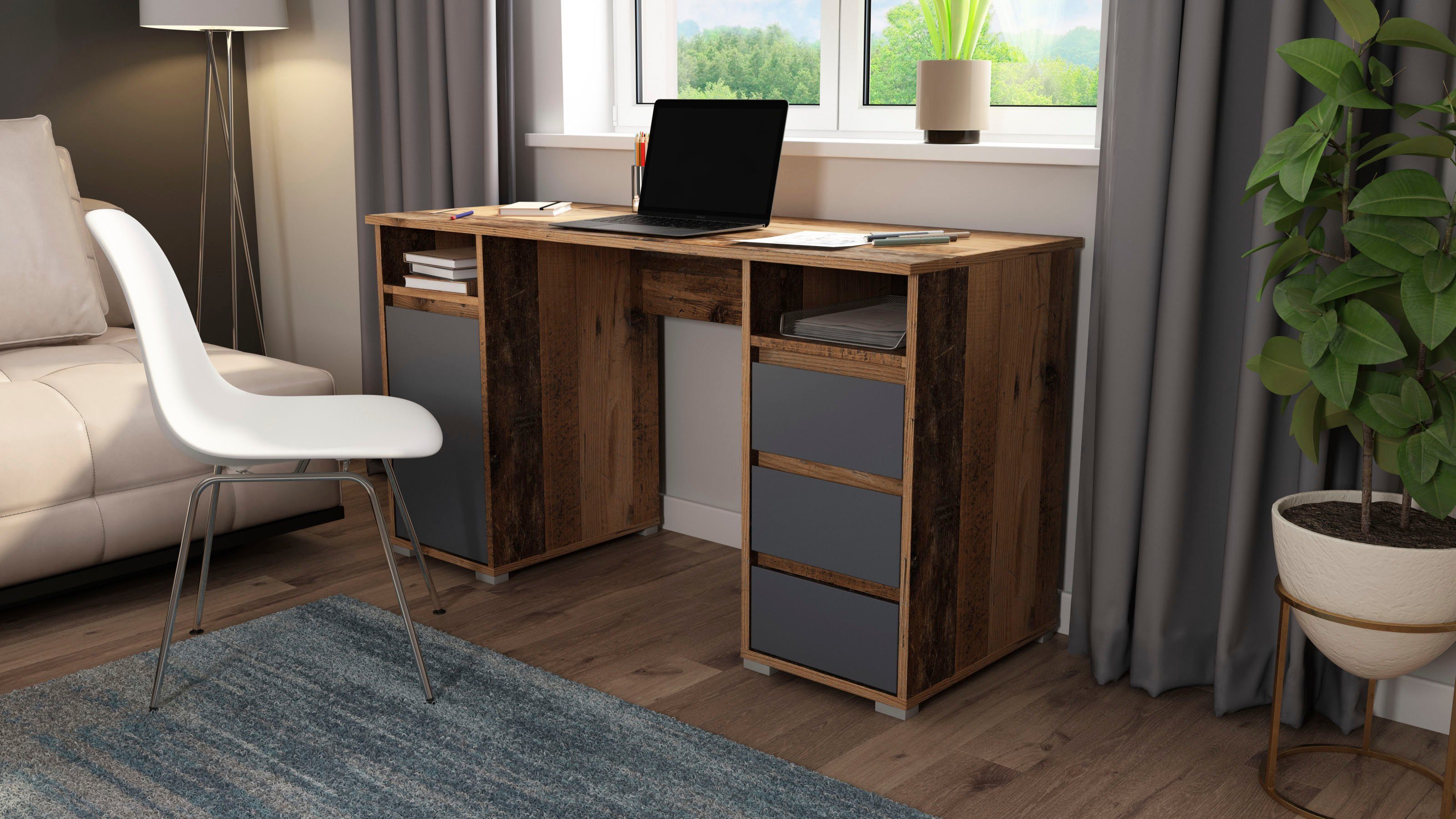 byLIVING Bureau Lobo Breedte 138 cm, computertafel met lades, in modern design