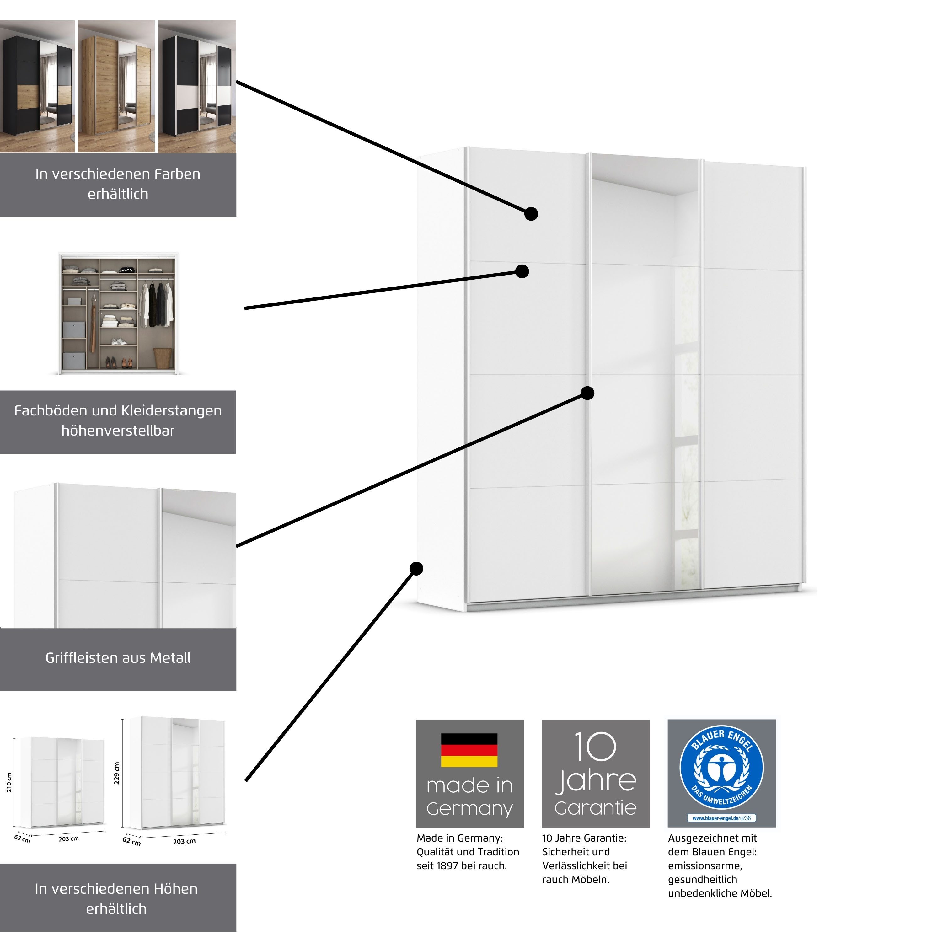 rauch Schuifdeurkast Kledingkast Kast Garderobe CORTONA inclusief indeling, 2 stoffen dozen en extra planken
