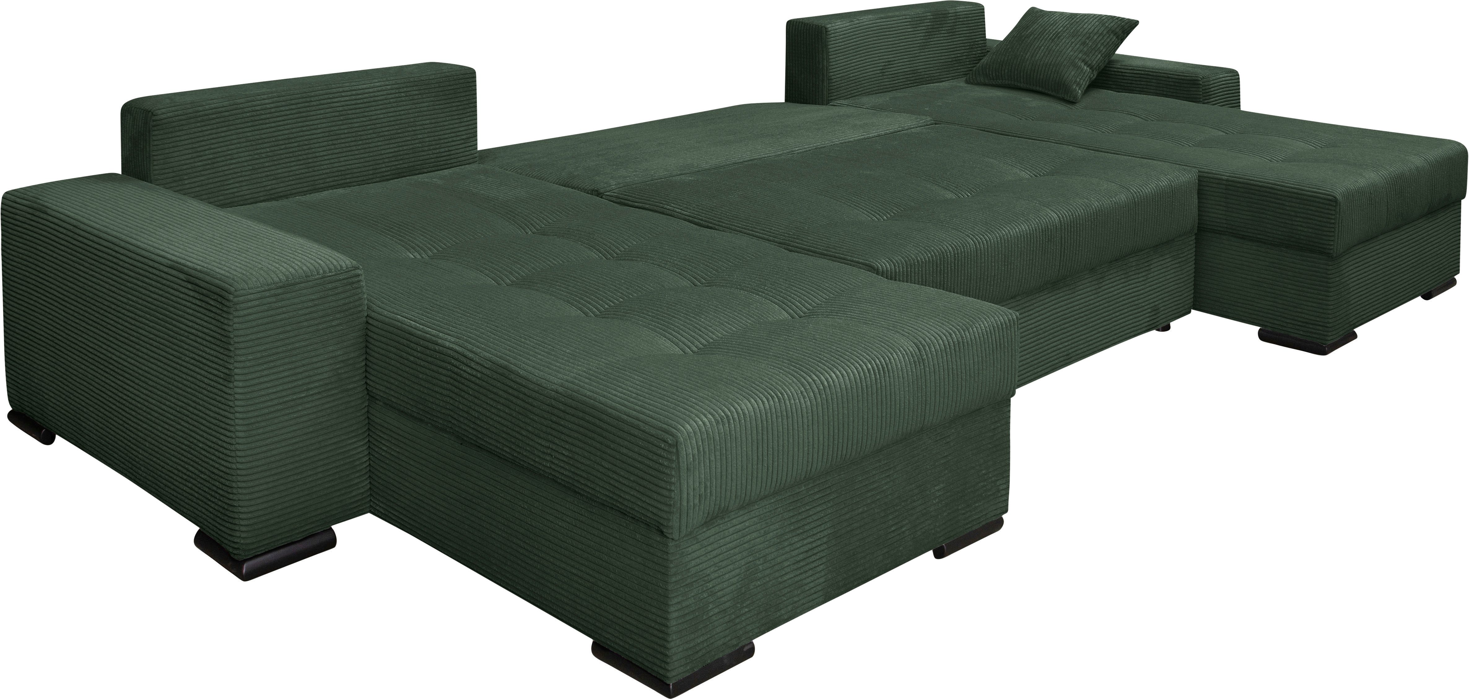 COLLECTION AB Zithoek XL-Josy U-vorm, breedte 313 cm, cord-/mix incl. bedfunctie, bedlade, met 4 gelijk grote rugkussens