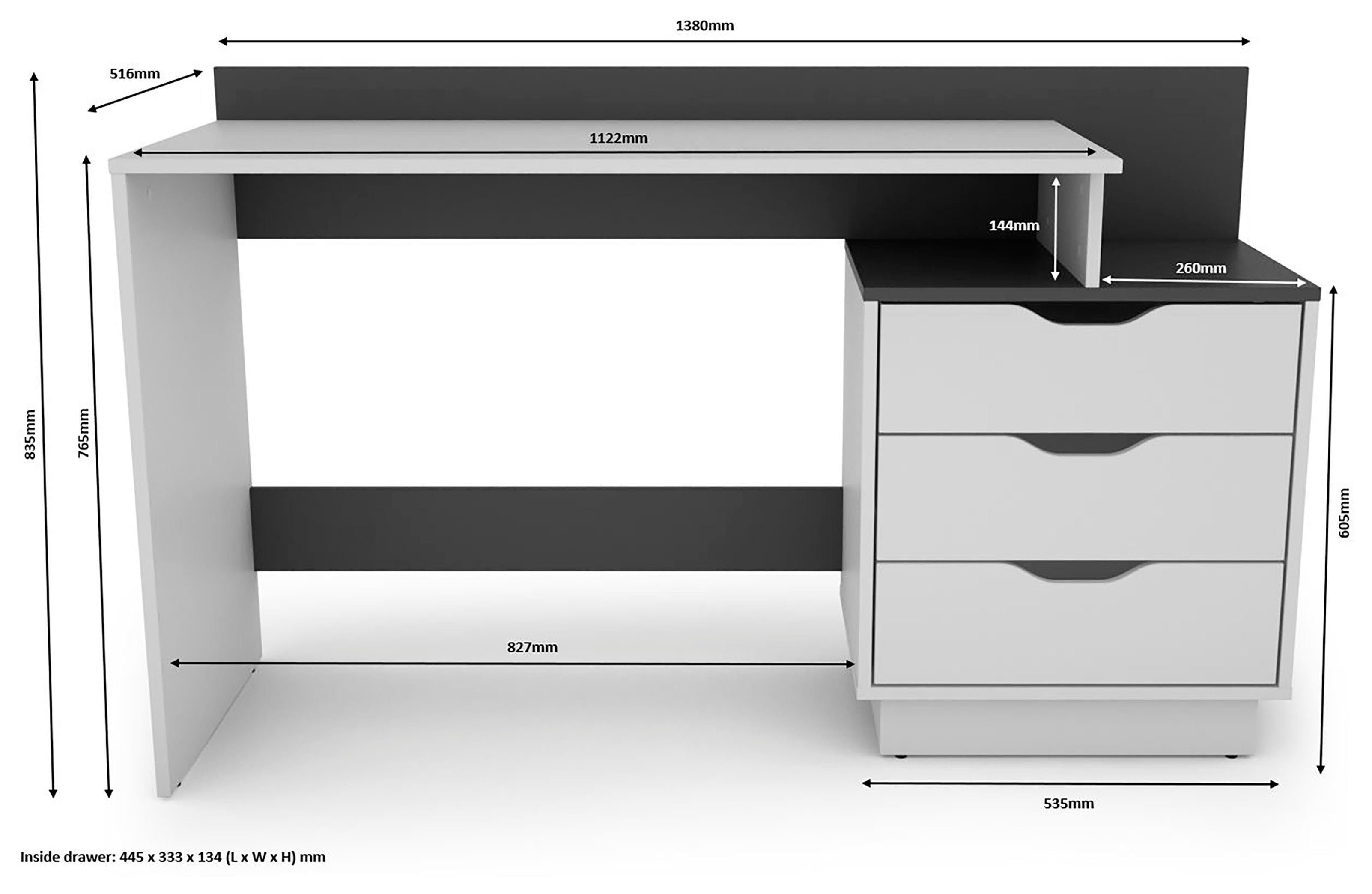 byLIVING Bureau Bern, modern pc-bureau met veel bergruimte, breedte 138 cm, rechts of links te monteren