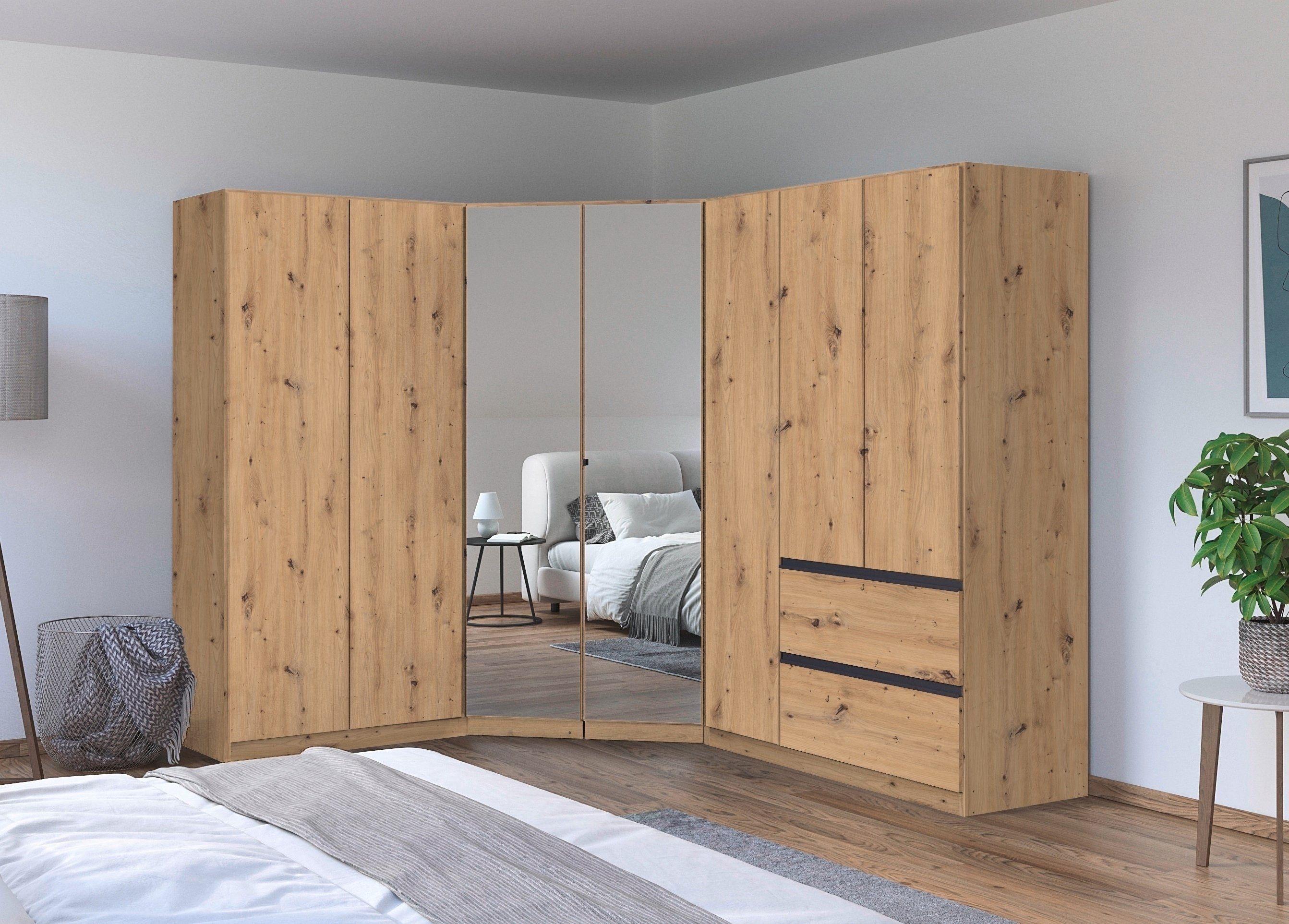 rauch Kastenset Kledingkast kast garderobe waskast COSTA met spiegel veel ruimte, greeploze front en push-to-open functie made in germany