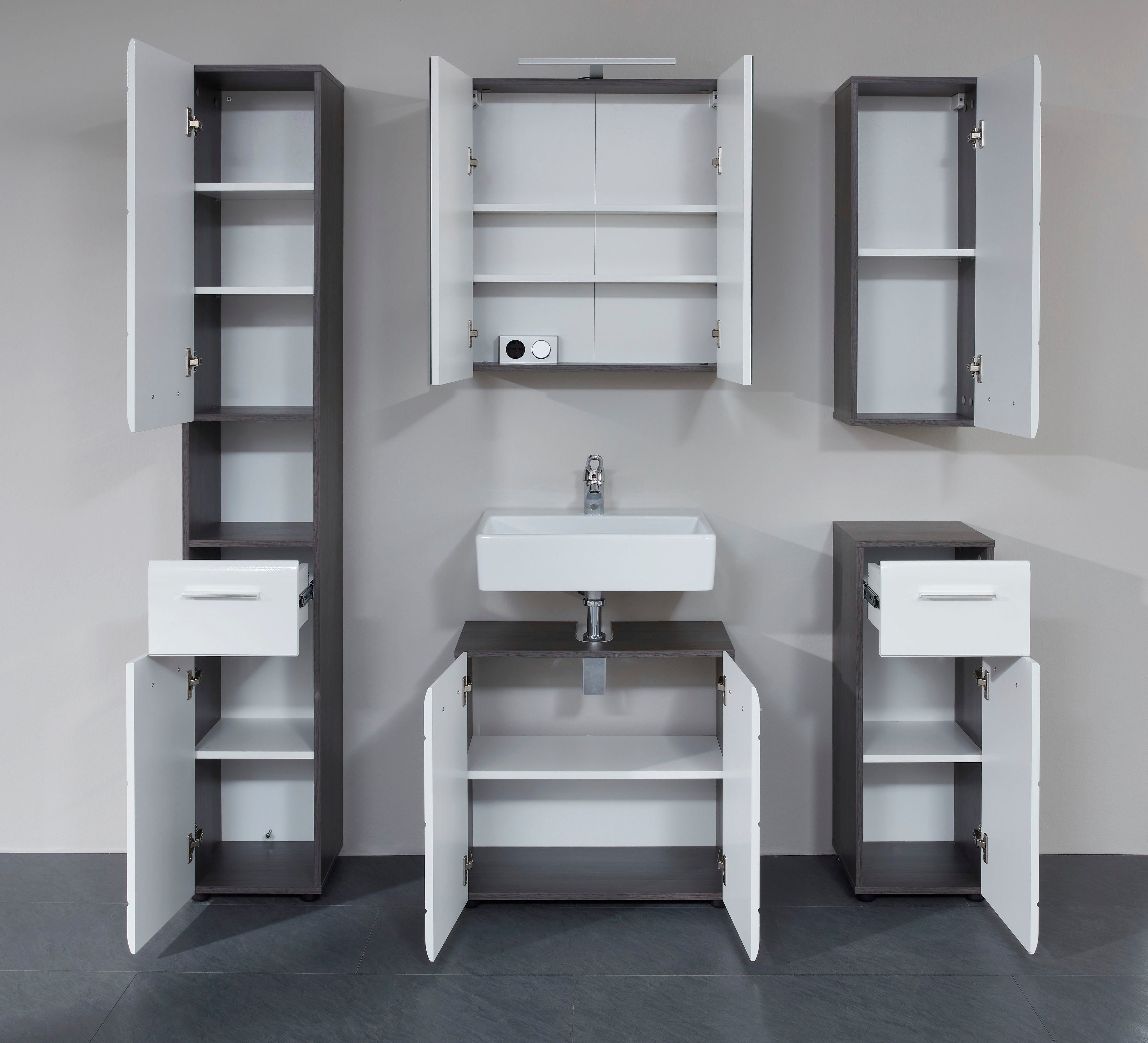 INOSIGN Badkamerserie Sovana Badkamermeubels met hoogglanzende fronten inclusief opbouwverlichting (set, 5-delig)