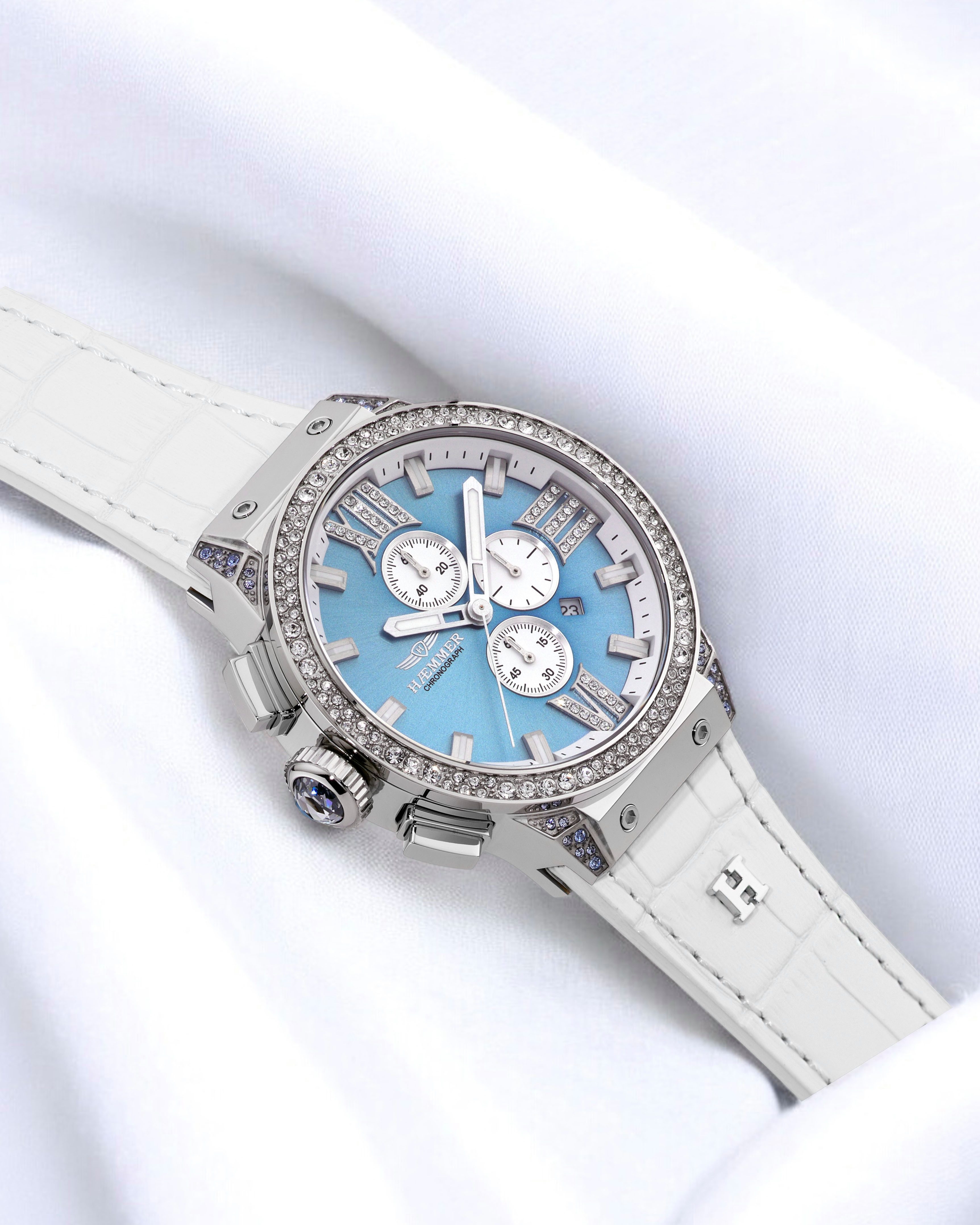 HAEMMER GERMANY Chronograaf EMINENT Quartzhorloge, dameshorloge, datum, stopwatchfunctie, saffierglas, leren band