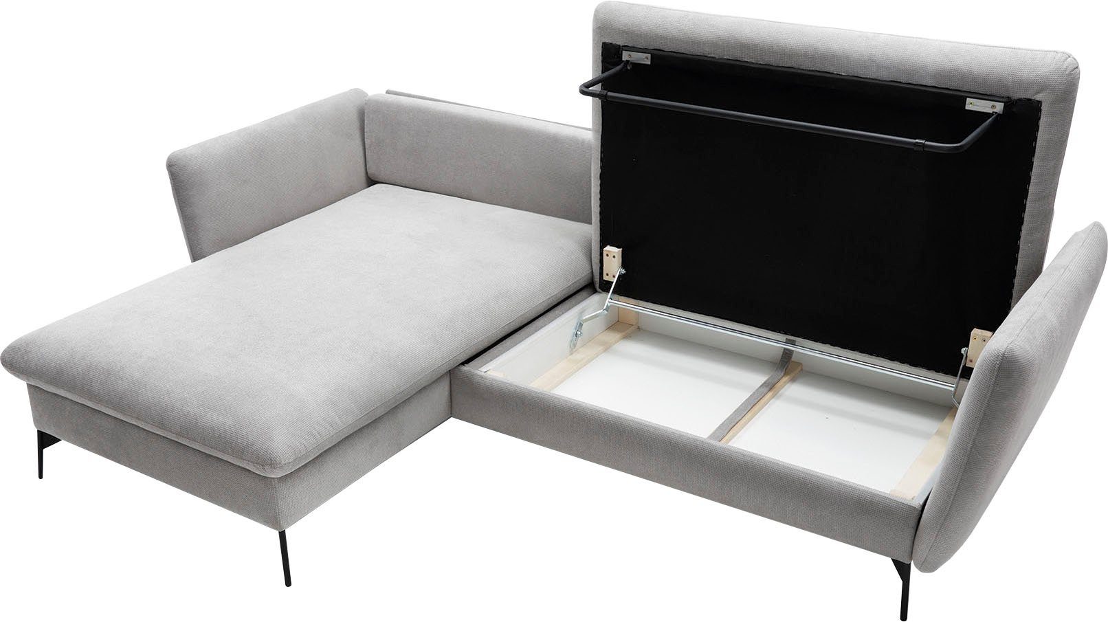 andas Hoekbank LIVORNO,258 cm, L-model, Slaapfunctie en bedlade (139/224 cm), fluweel, structuur, geweven stof