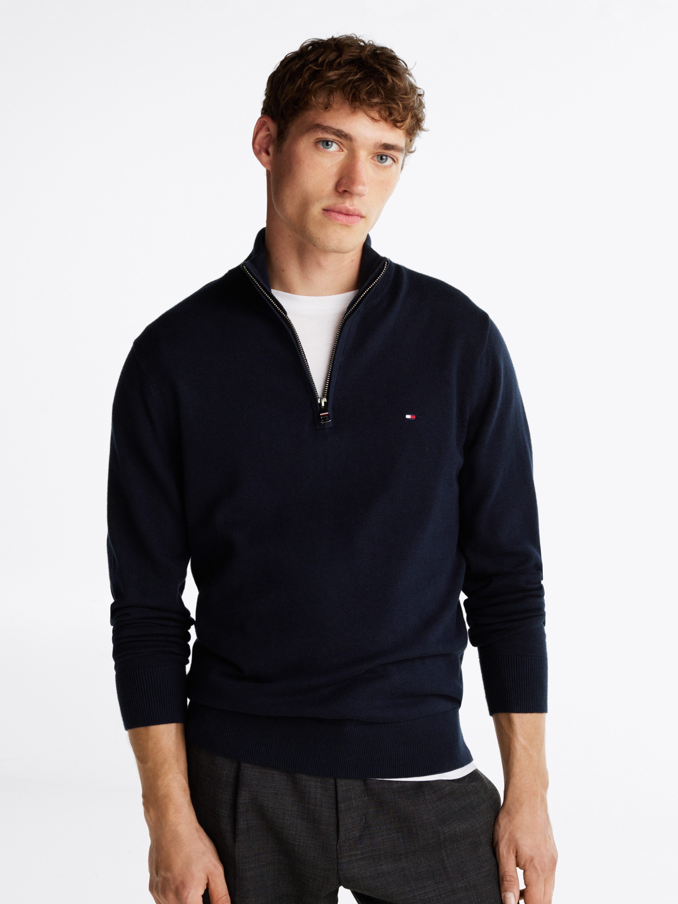Tommy Hilfiger Schipperstrui PIMA ORG CTN CASHMERE ZIP MOCK