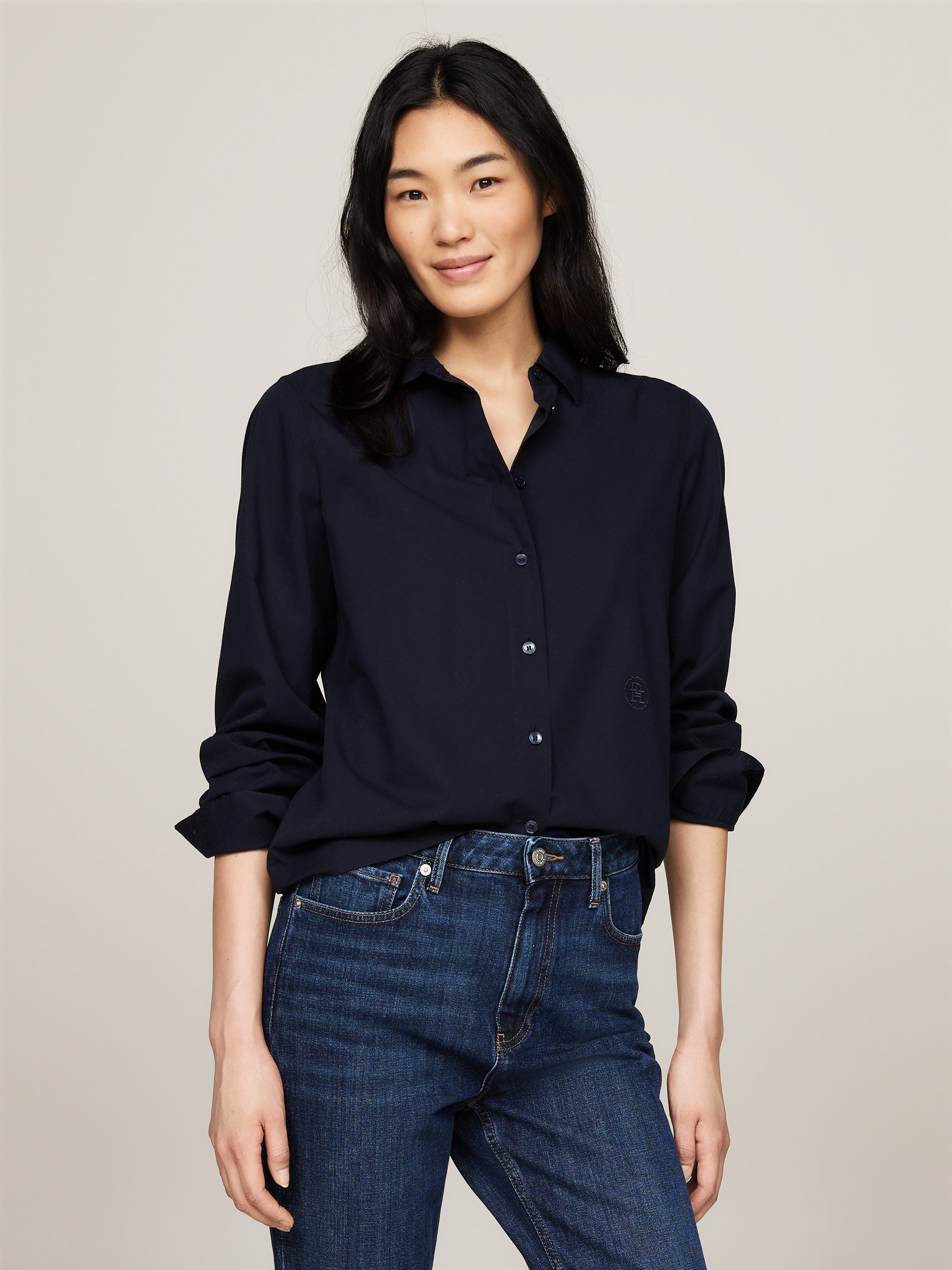 Tommy Hilfiger Overhemdblouse ESS POPLIN REGULAR SHIRT met popeline, geborduurd tommy hilfiger logo
