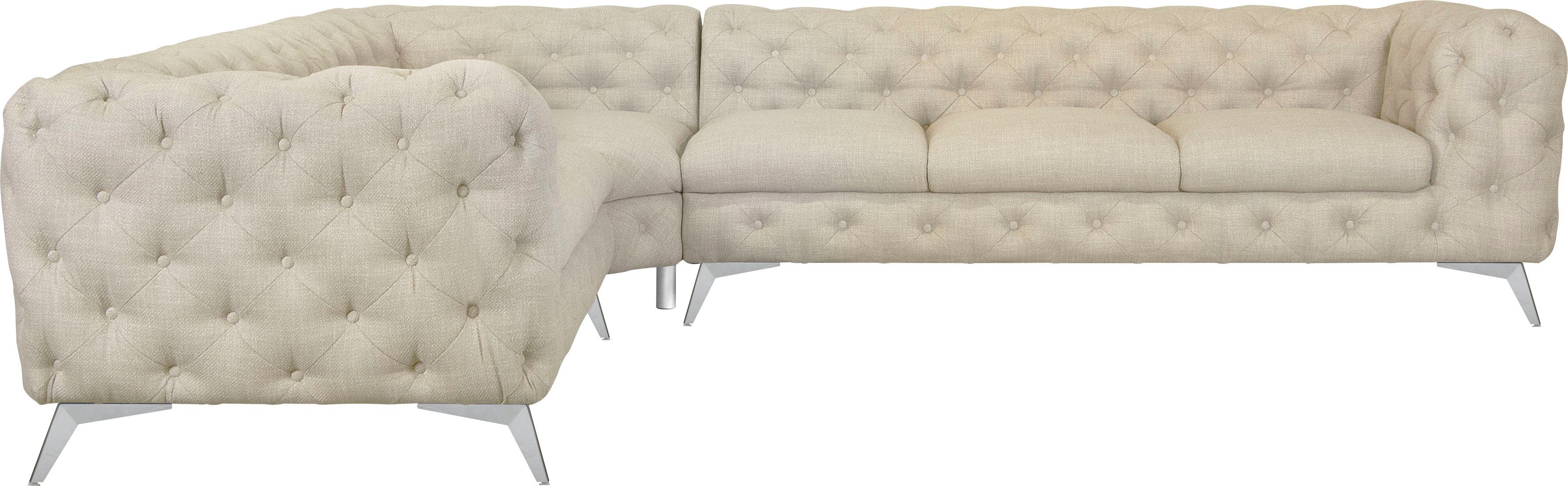 Leonique Chesterfield-bank Glynis L-vorm luxueuze capitonnage, moderne chesterfield look, kleur van de poten ter keuze