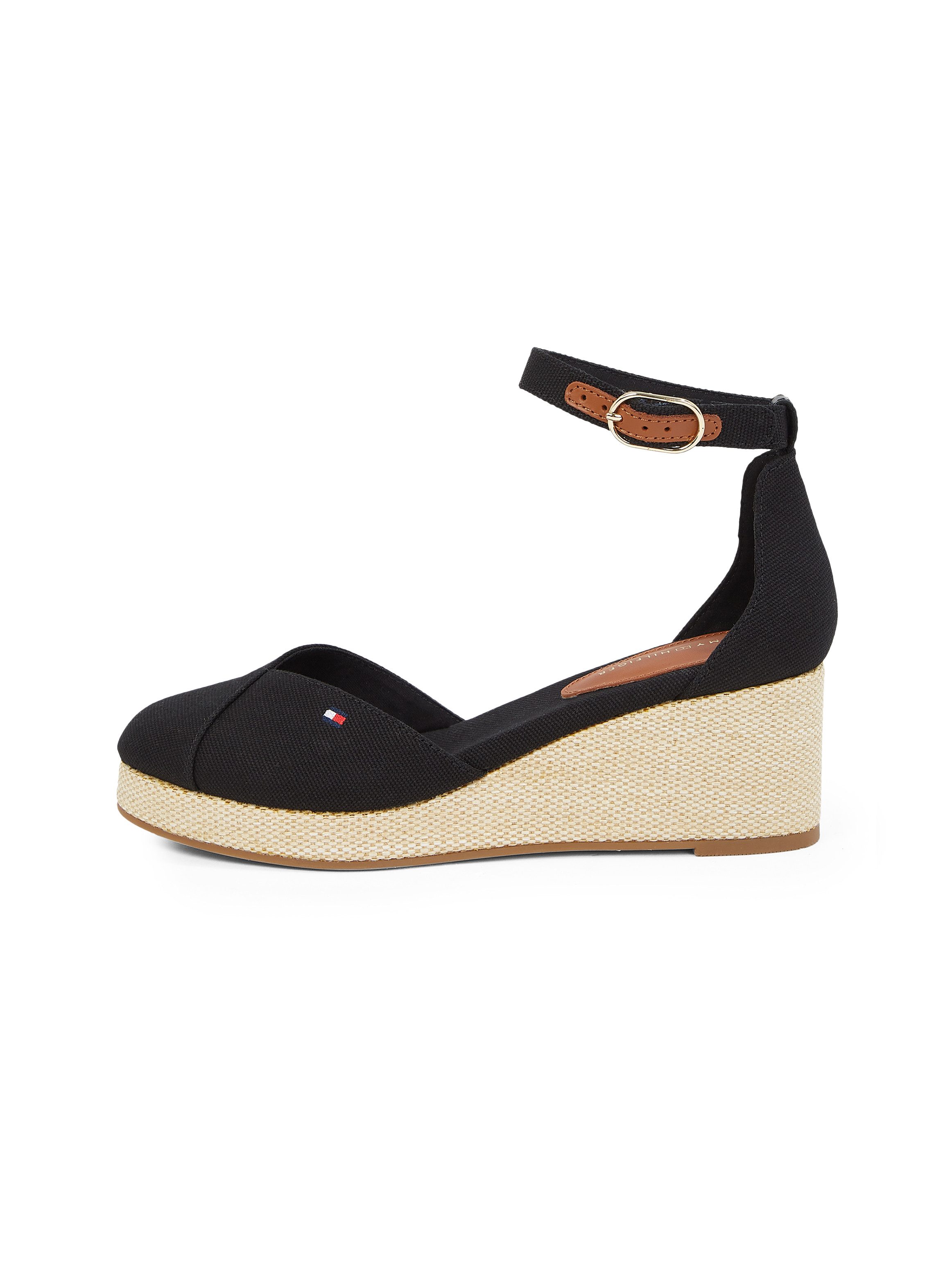 Tommy Hilfiger Sleehaksandaaltjes FLAG CLOSED TOE MID WEDGE ESPAD , bandjesandaal, zomerschoen met...