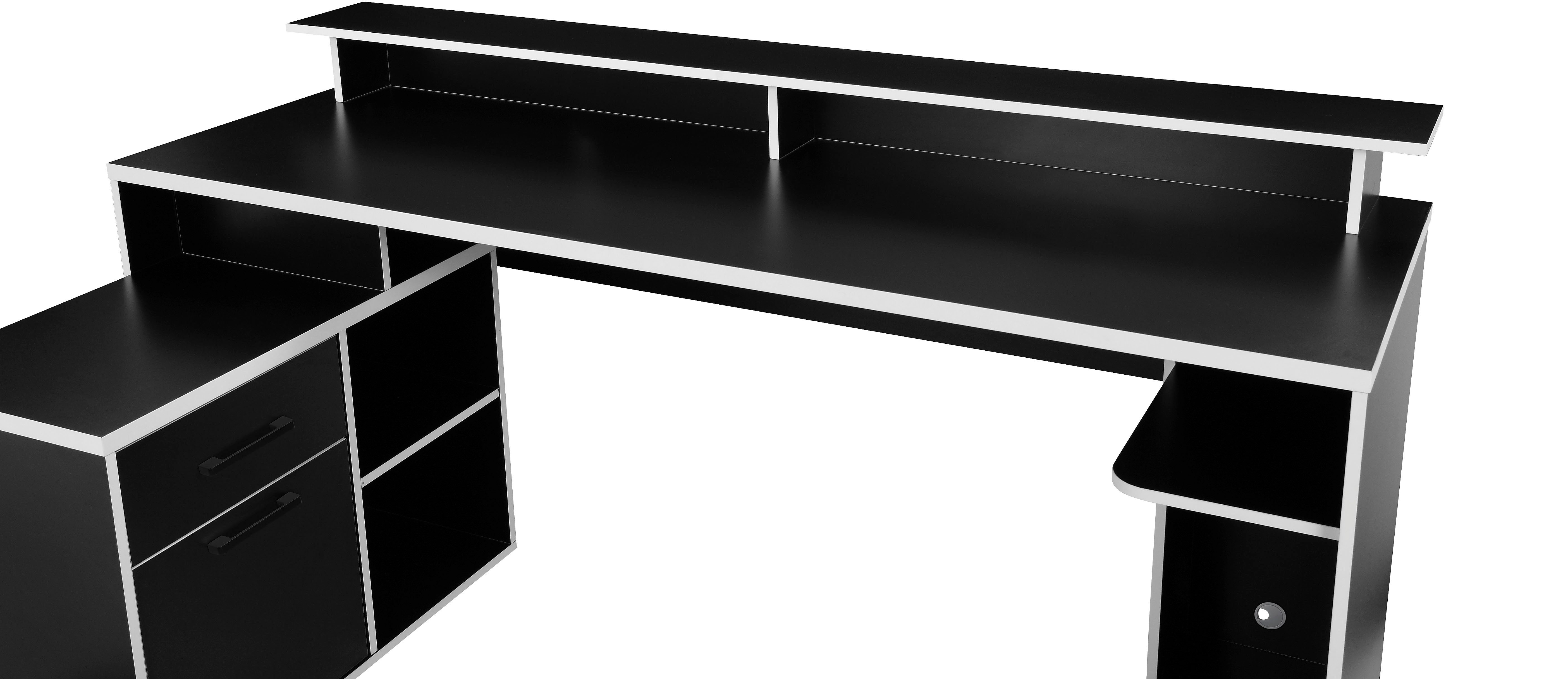 INOSIGN Gamingtafel Game, Computertisch, Hoekbureau , tower-vak, kabeldoorvoer, monitorsteun, opbergruimte, afmetingen 180x102 cm