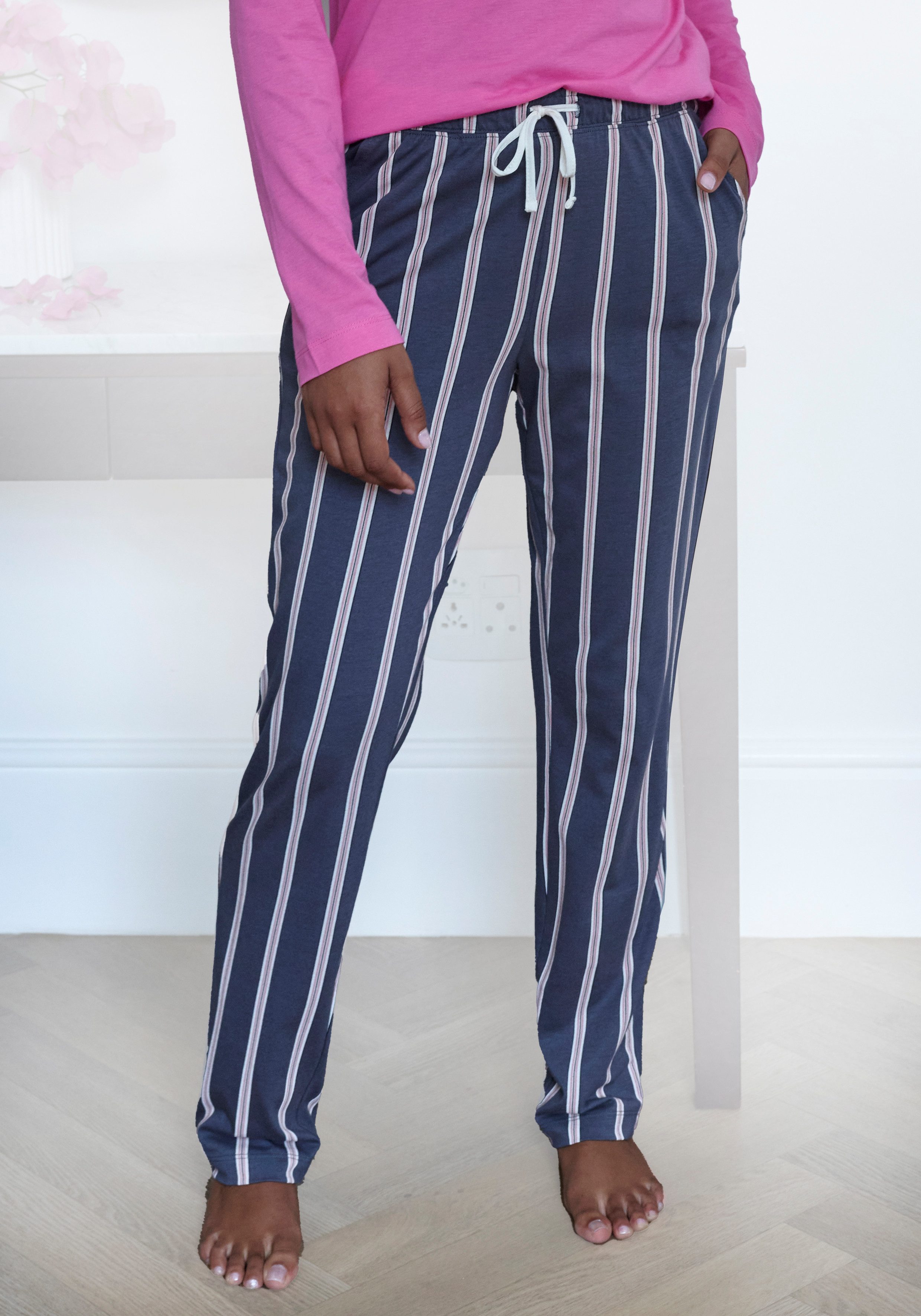 Lascana Pyjamabroek met druk dames nachtkleding maat 32/34 grijs