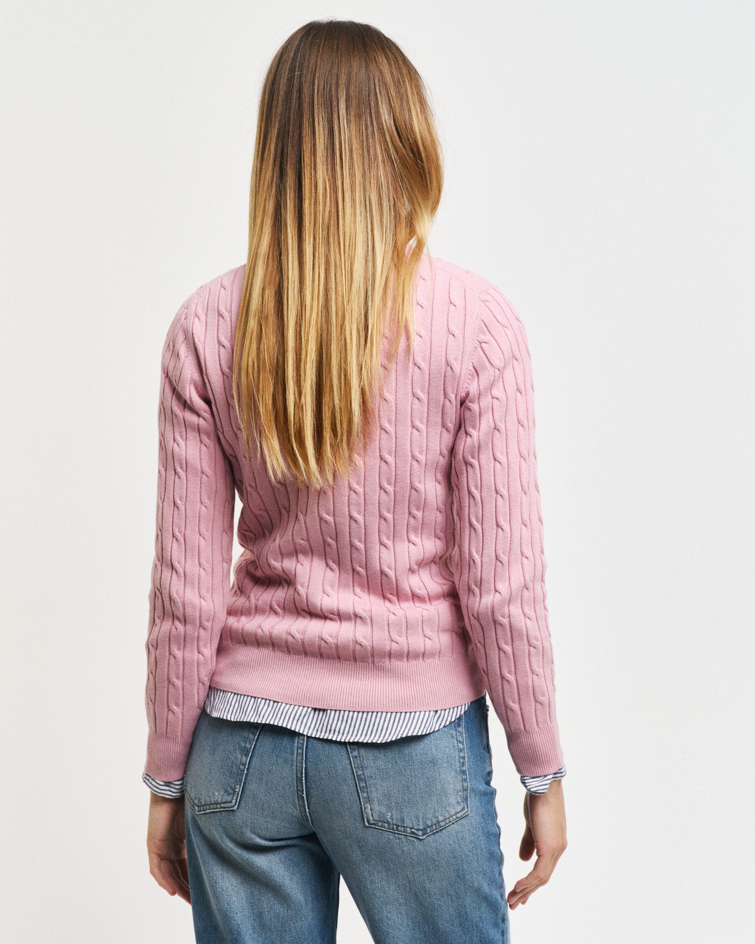 Gant Gebreide trui Stretch Cotton Cable C-Neck met logoborduursel op borsthoogte