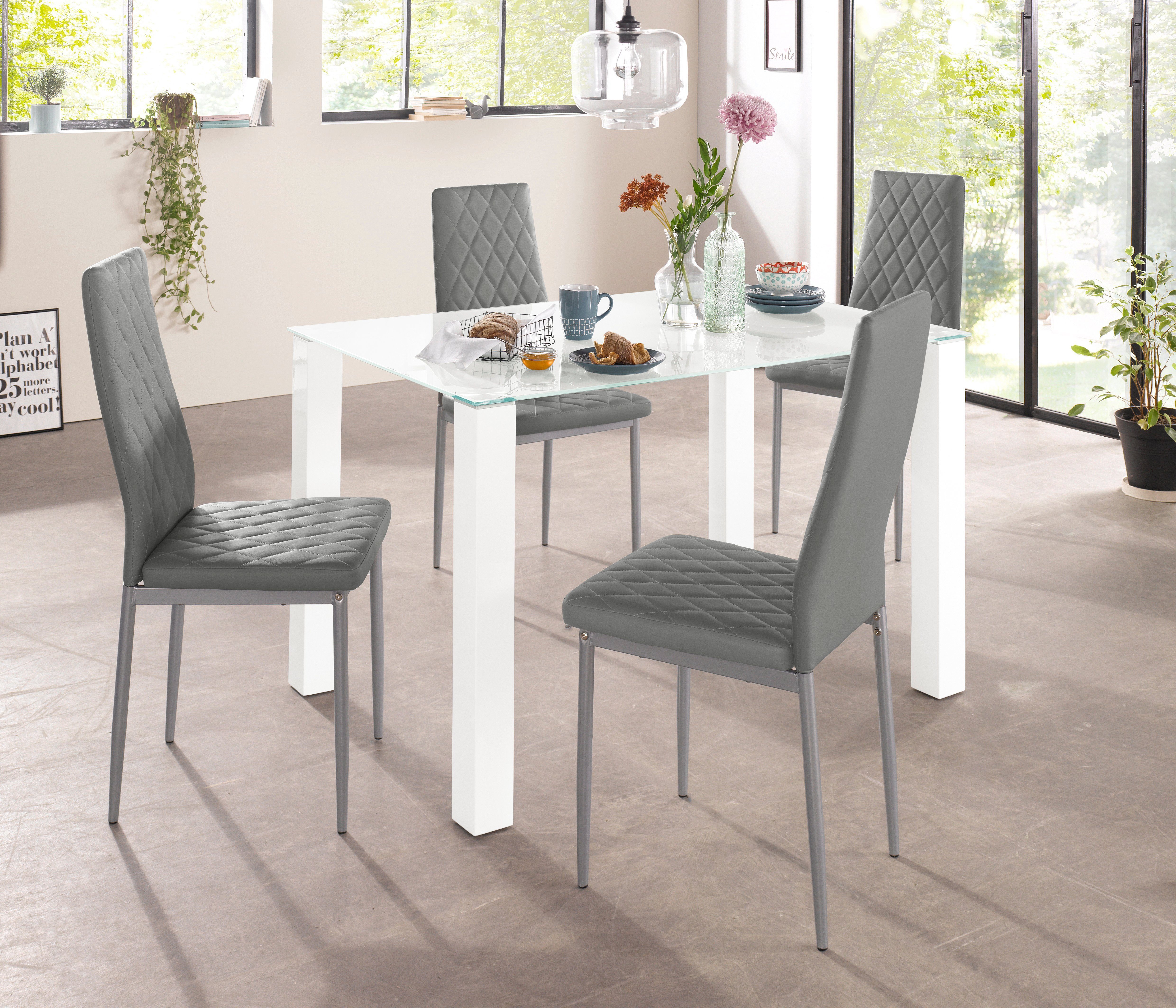 INOSIGN Eethoek 160 cm brede glazen tafel, stoelbekledingen in verschillende kleurvarianten (set, 5-delig)