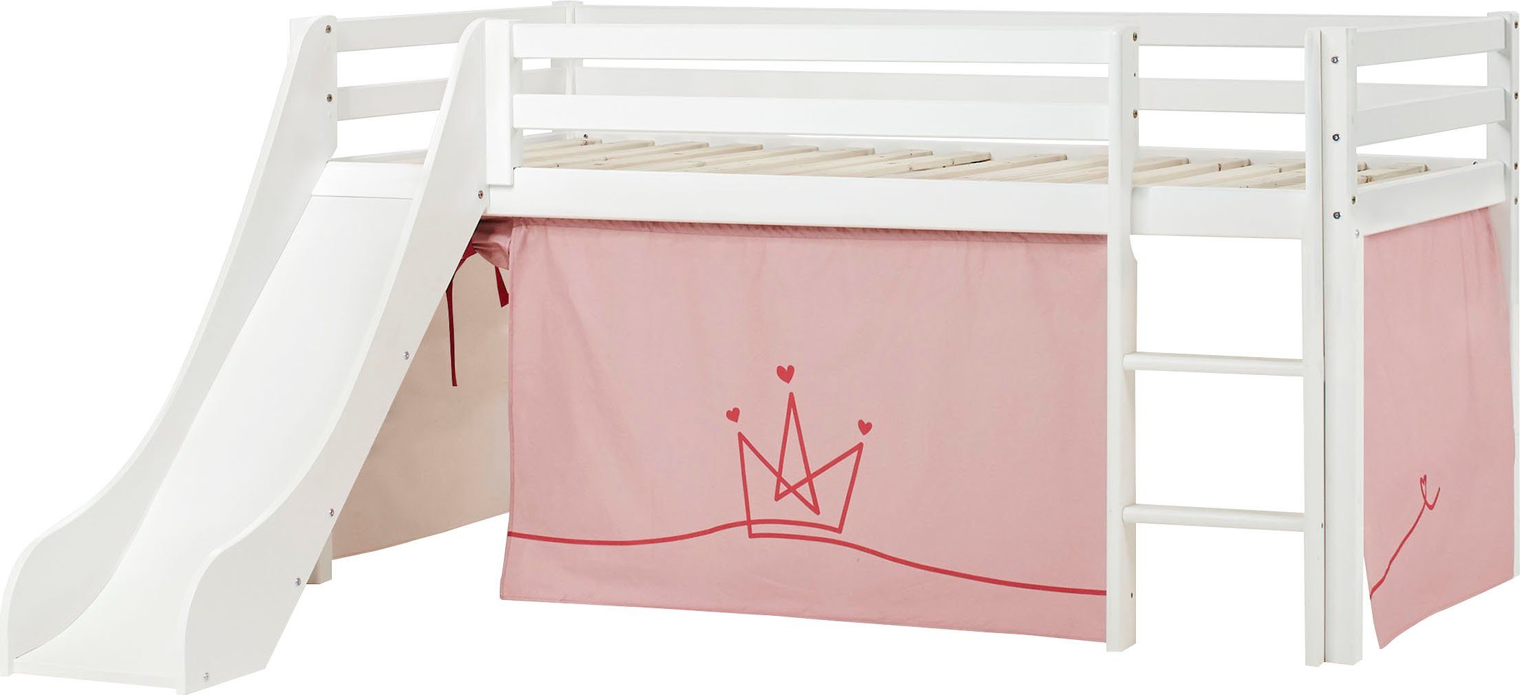 Hoppekids Hoogslaper "Princess" Glijbaan & gordijn roze en veel keus