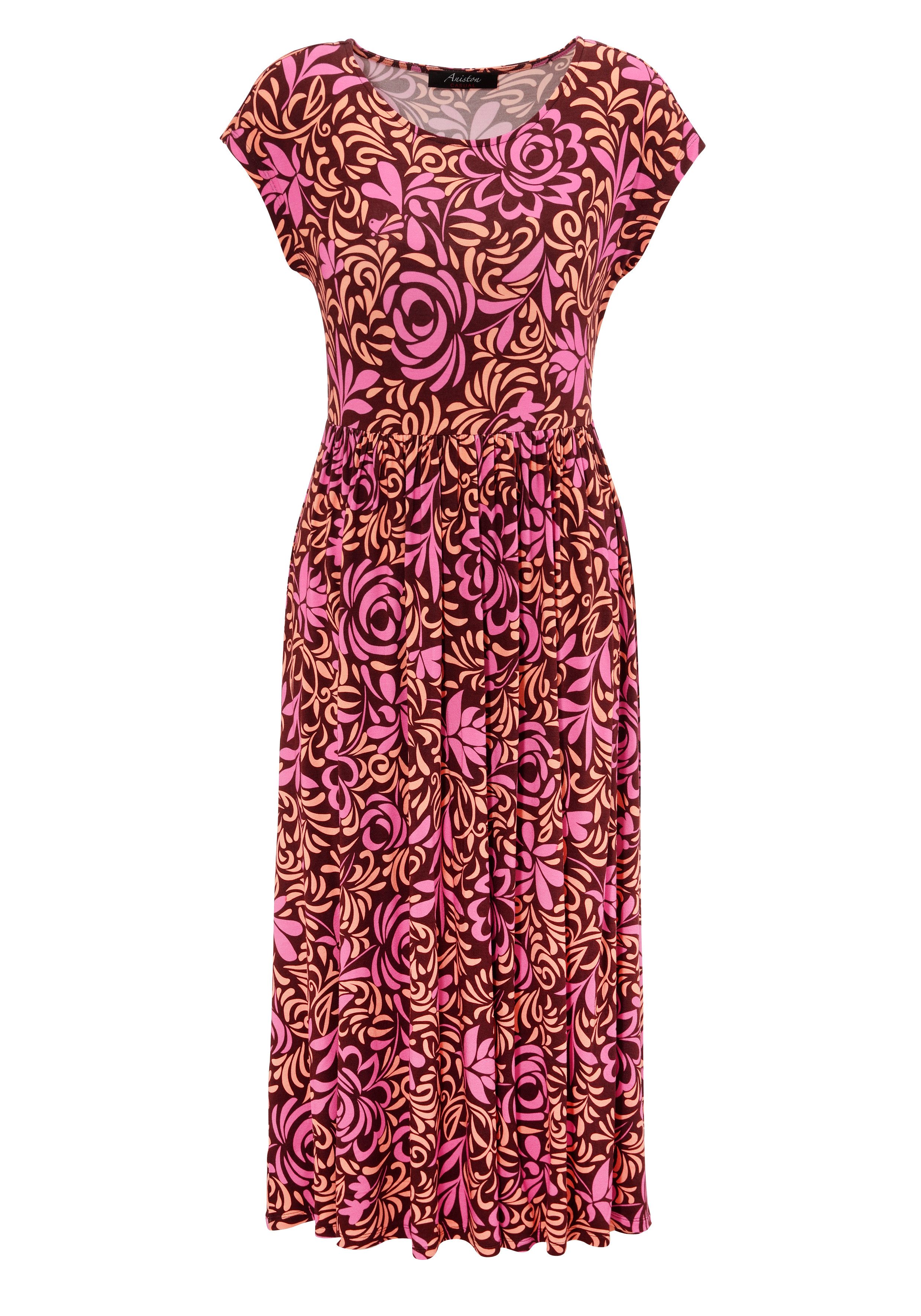 Aniston CASUAL Zomerjurk met kleurharmonische, grafische rozenprint - nieuwe collectie
