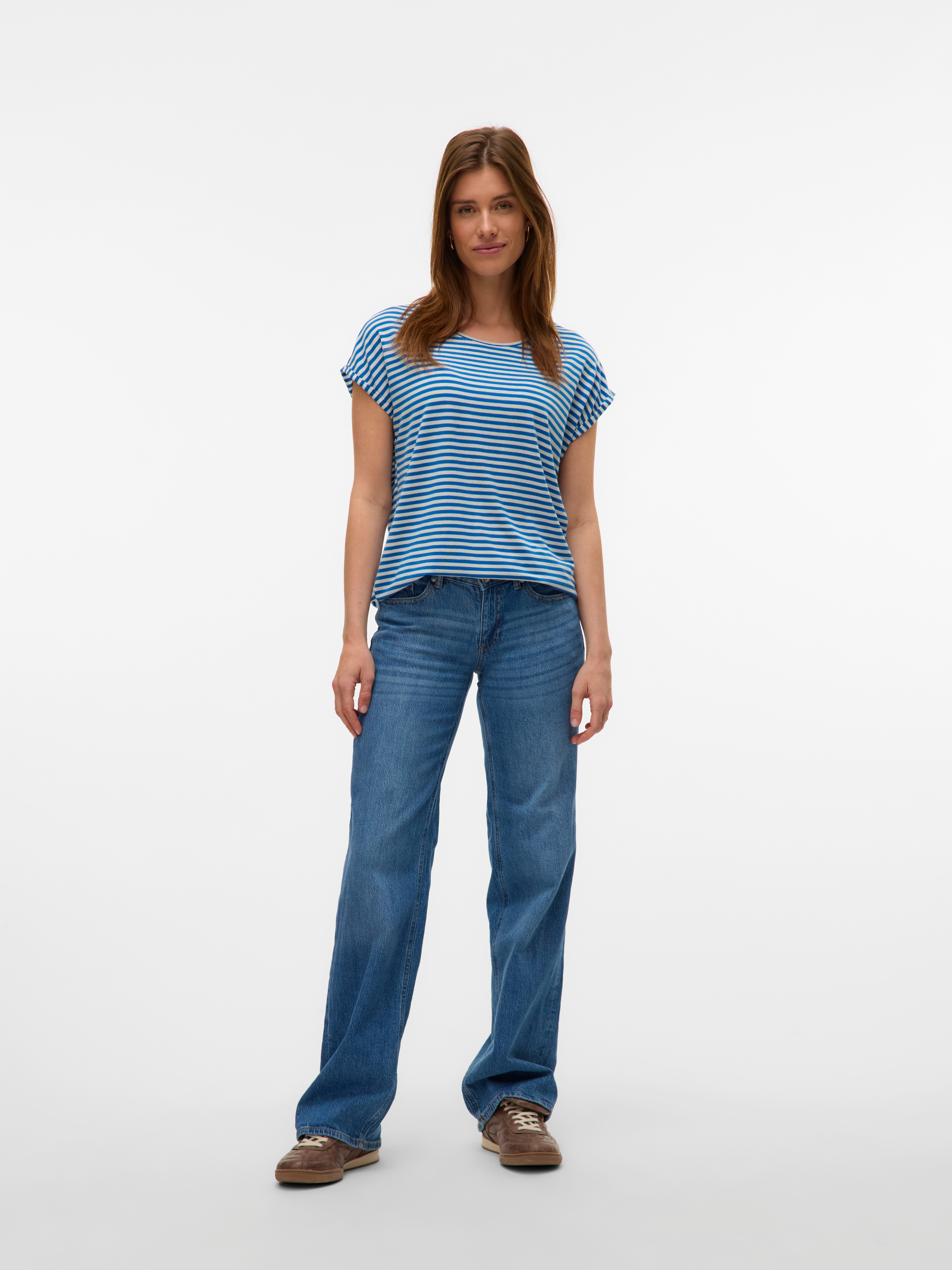 Vero Moda Shirt met ronde hals VMAVA PLAIN SS TOP STRIPE GA JRS NOOS
