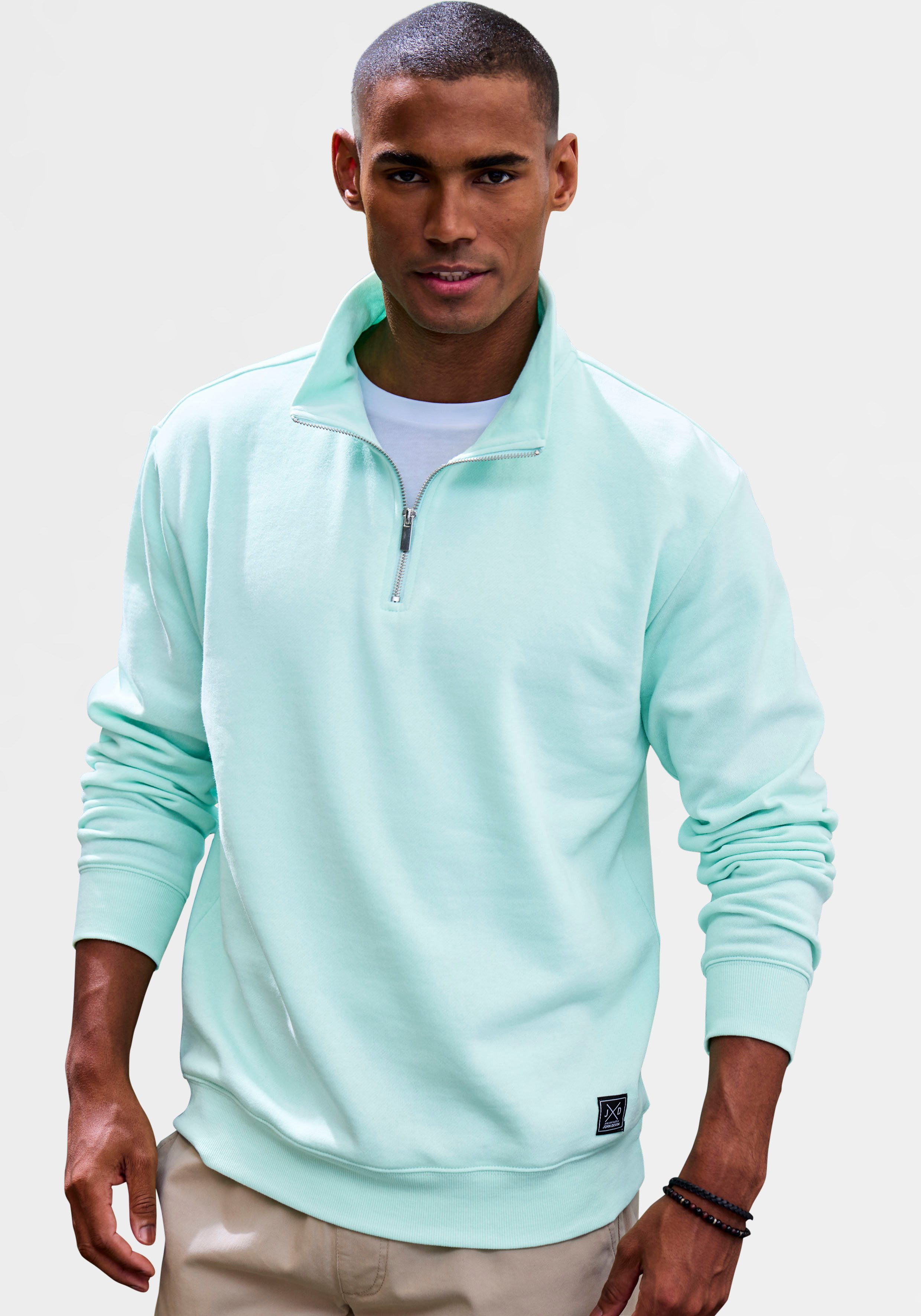 John Devin Sweatshirt Lange mouwen, sweatshirt met rits aan de staande kraag heren sweaters maat XL (56/58) groen