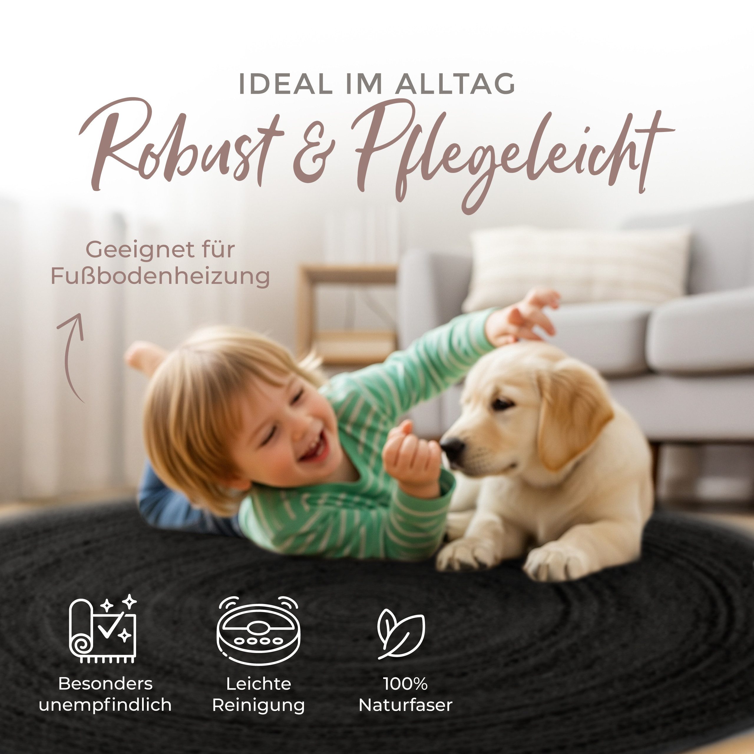carpetfine Vloerkleed Nele jute-vloerkleed natuurmateriaal gevlochten tweezijdig te gebruiken kleed van 100% jute, in rond en ovaal, vele maten