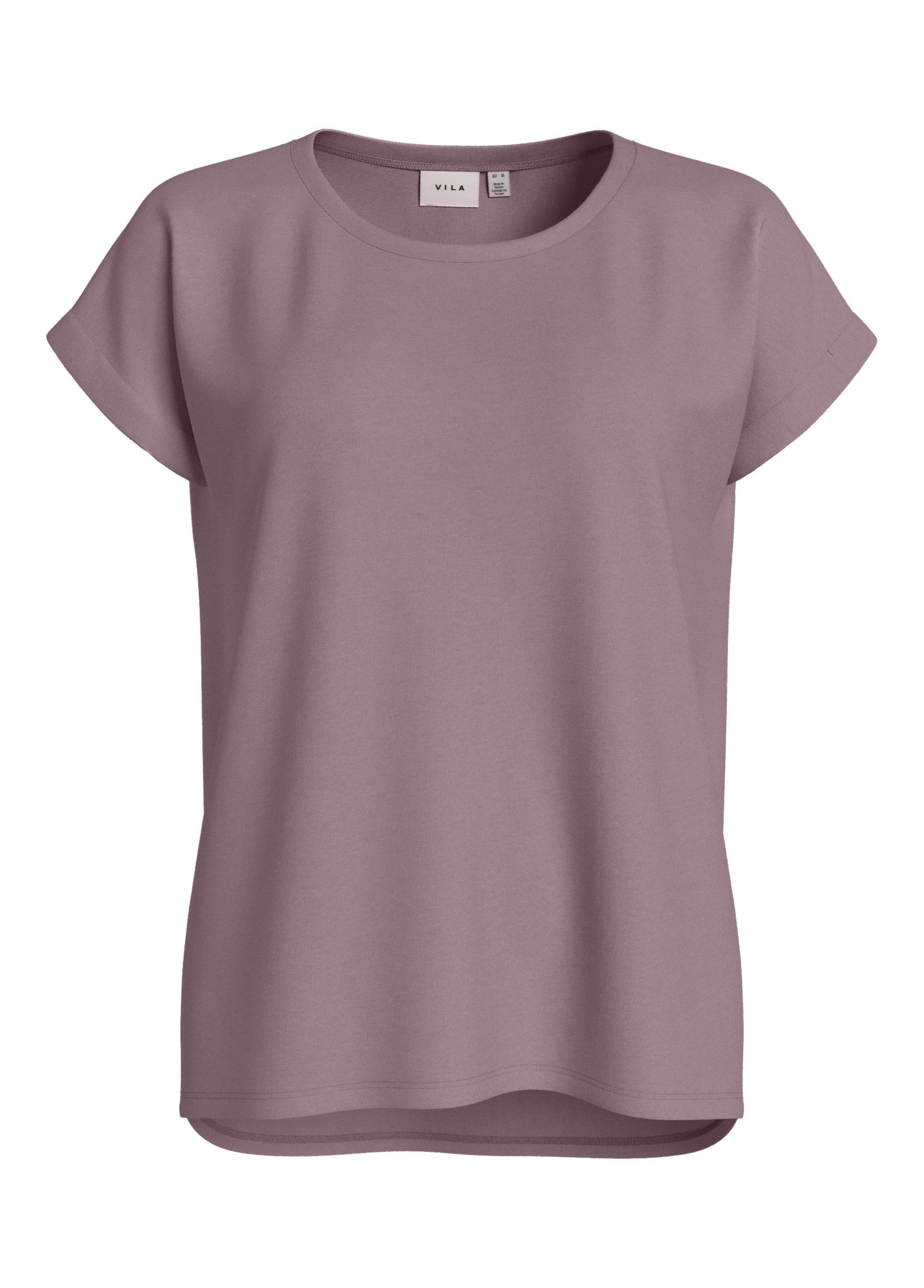 Vila Shirt met ronde hals VIDREAMERS NEW PURE T-SHIRT/SU-NOOS Basic dames T-shirt met ronde hals en omgeslagen mouwen