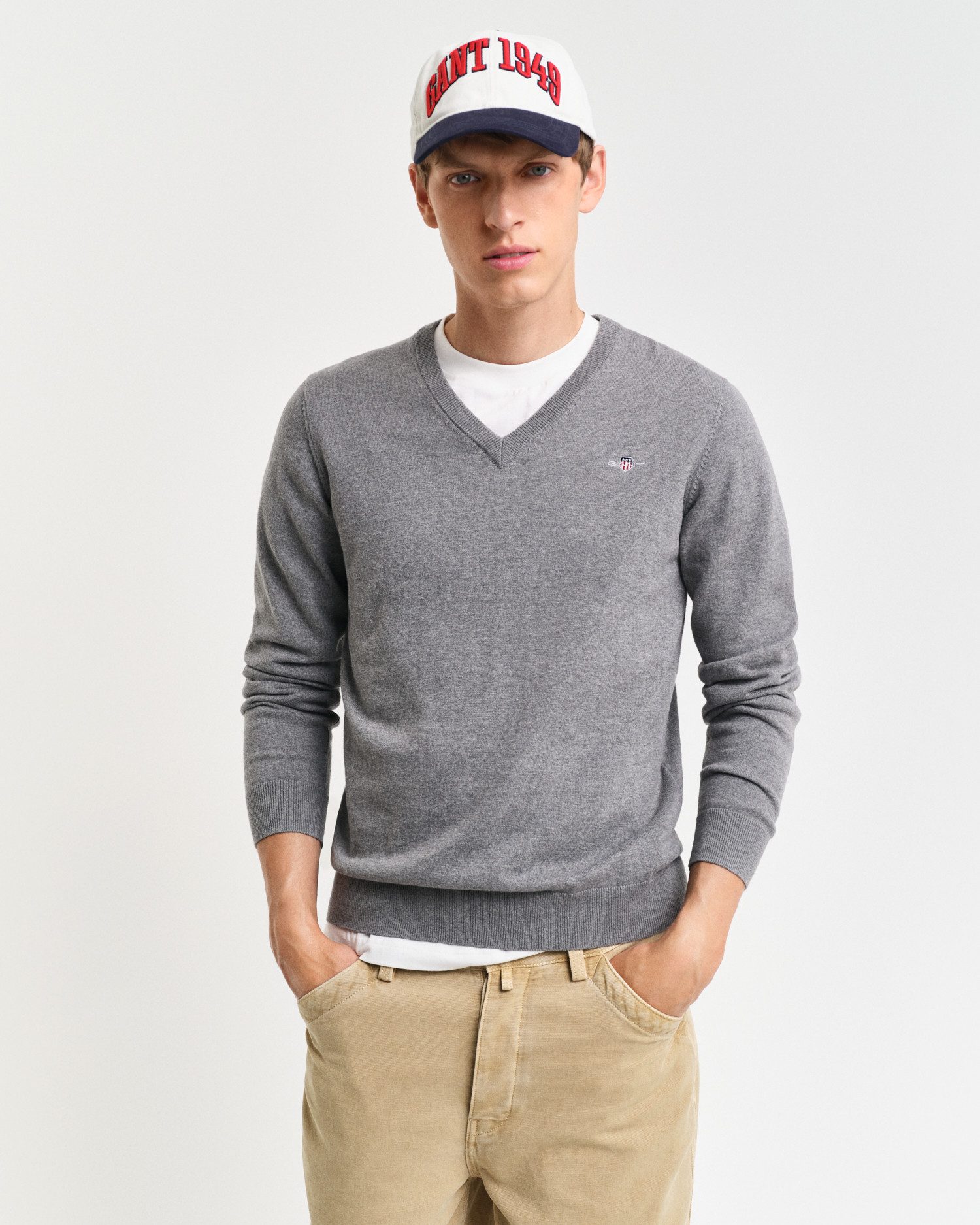Gant Trui met V-hals CLASSIC COTTON V-NECK Premium brei jersey van zacht 100% katoen, overgangs trui